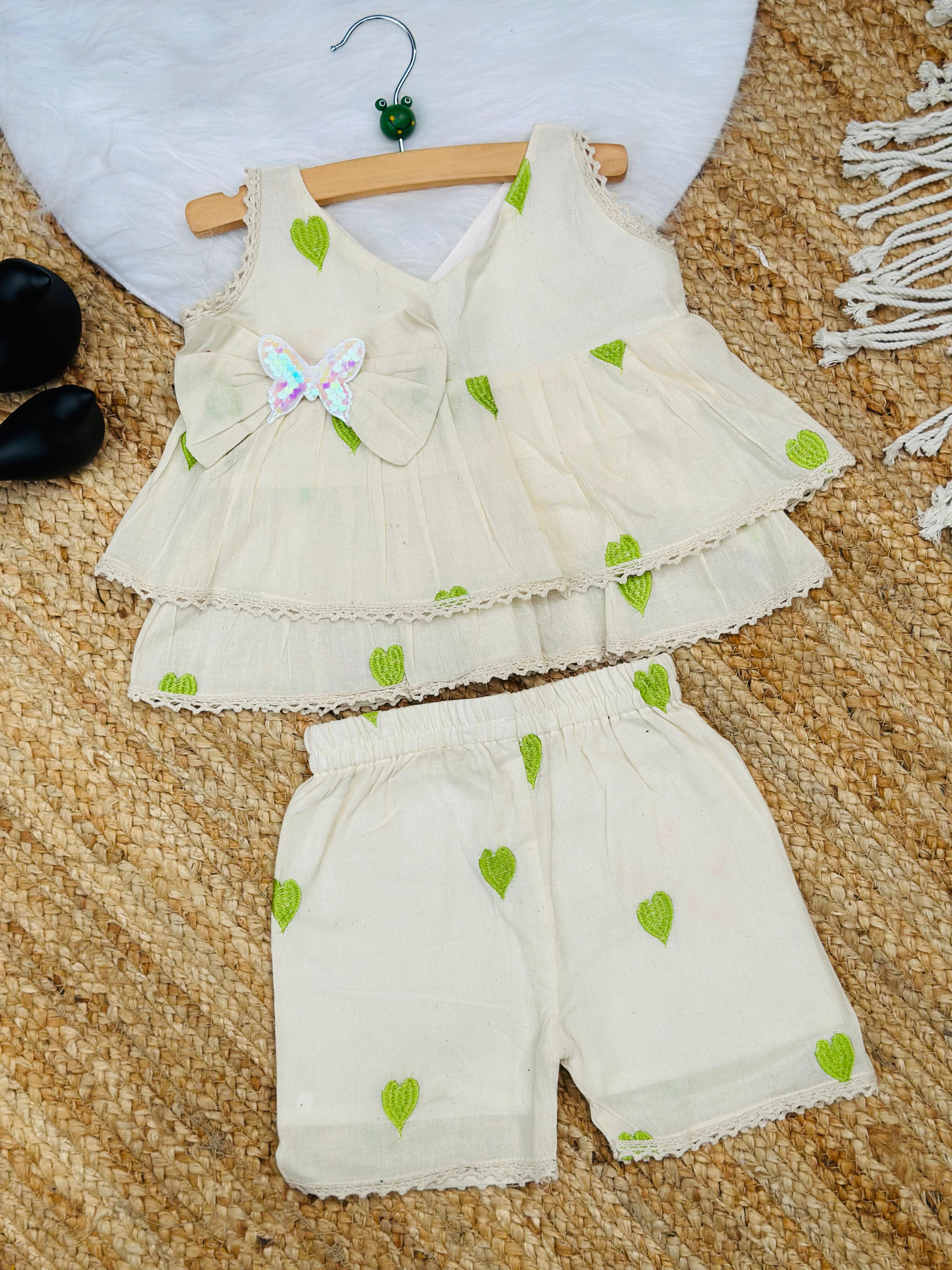 Reach Look Pure Cotton Heart Embroidery Work Kids Frock