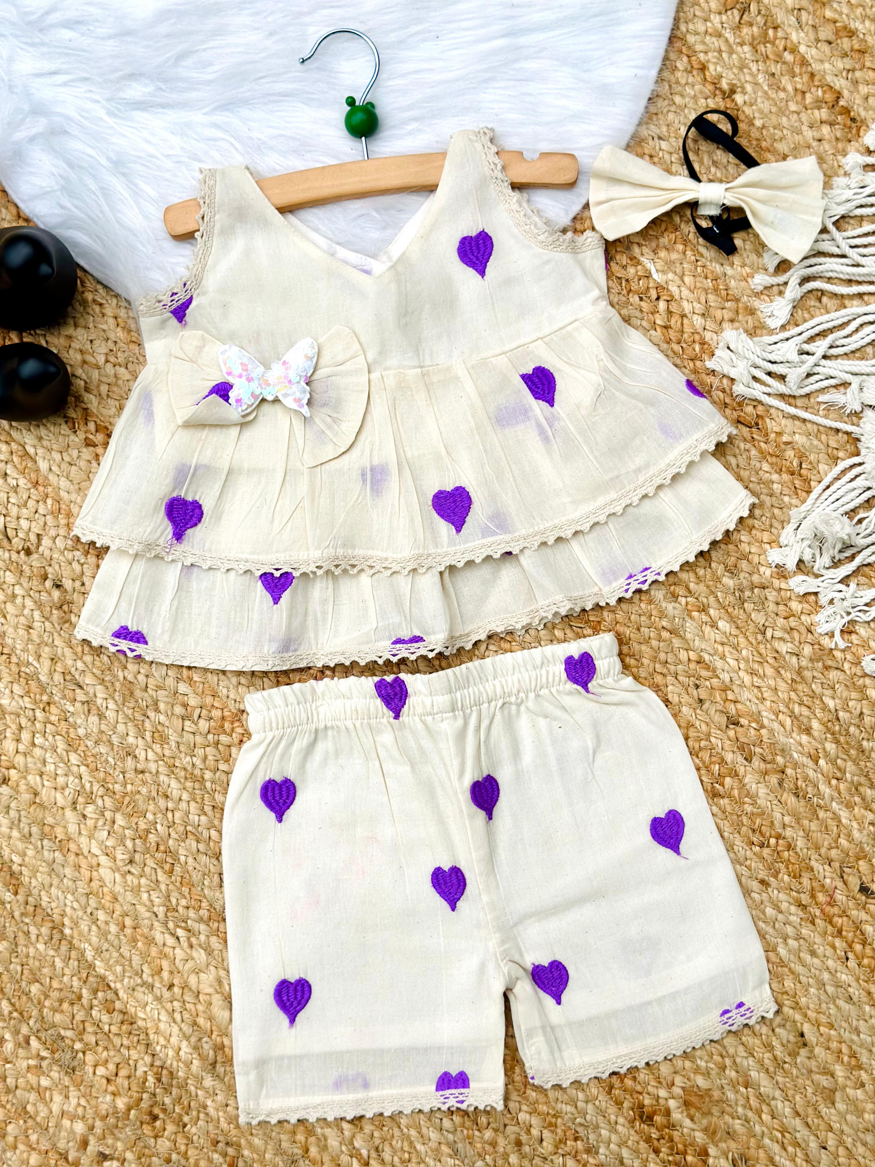 Reach Look Pure Cotton Heart Embroidery Work Kids Frock