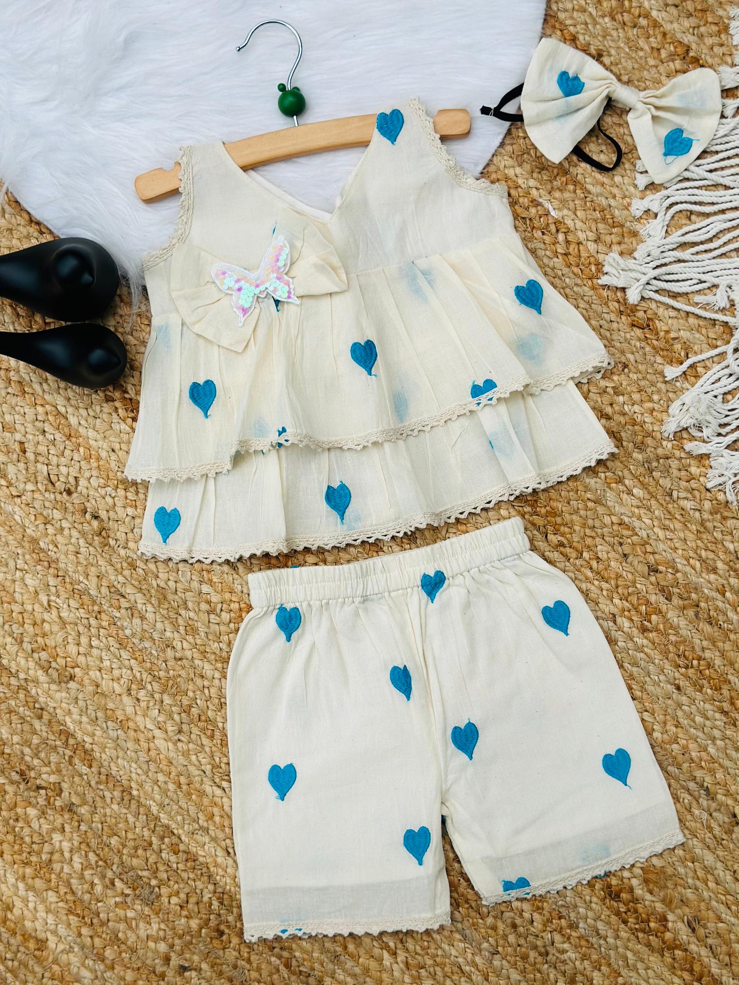 Reach Look Pure Cotton Heart Embroidery Work Kids Frock