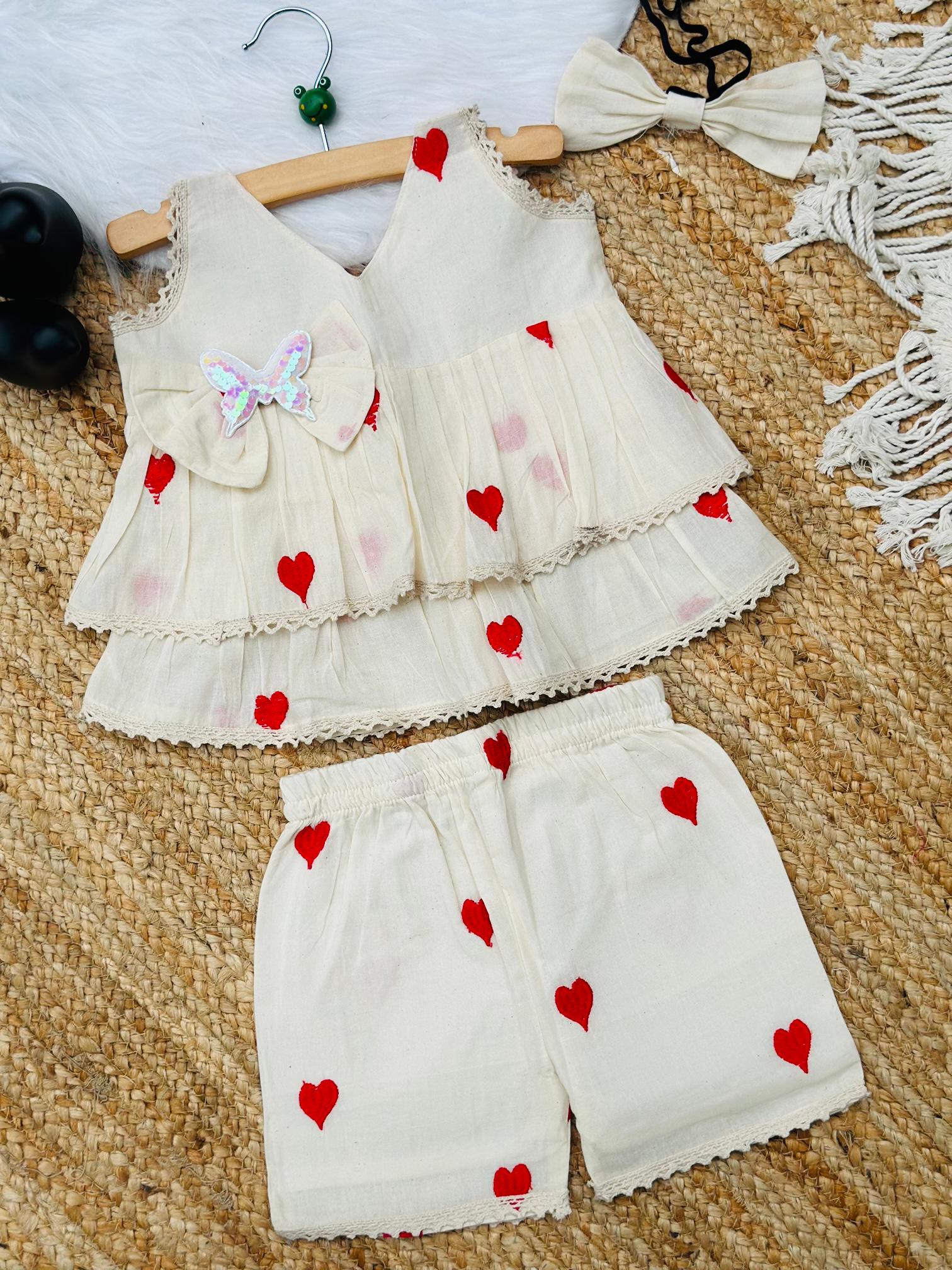Reach Look Pure Cotton Heart Embroidery Work Kids Frock