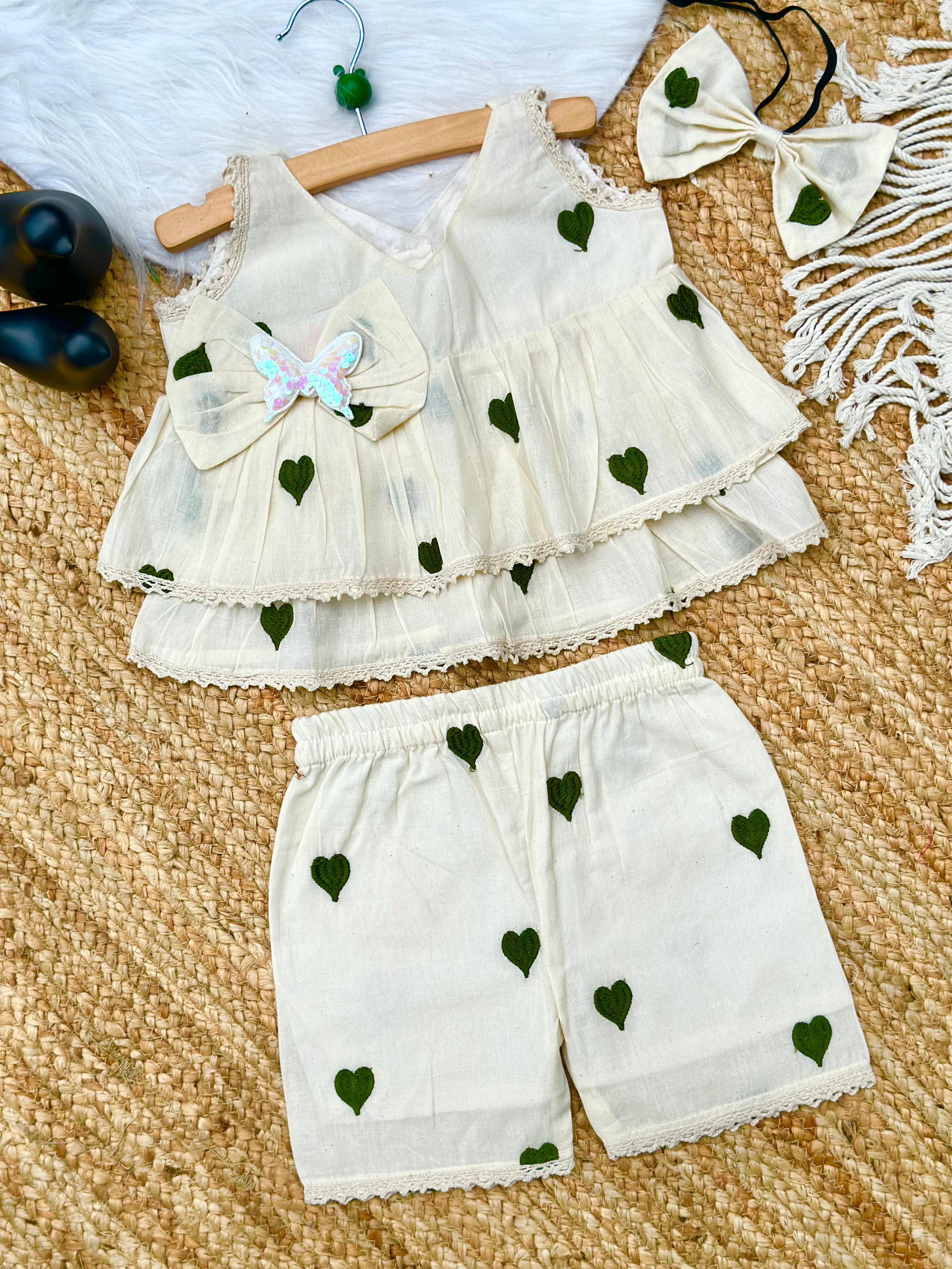 Reach Look Pure Cotton Heart Embroidery Work Kids Frock