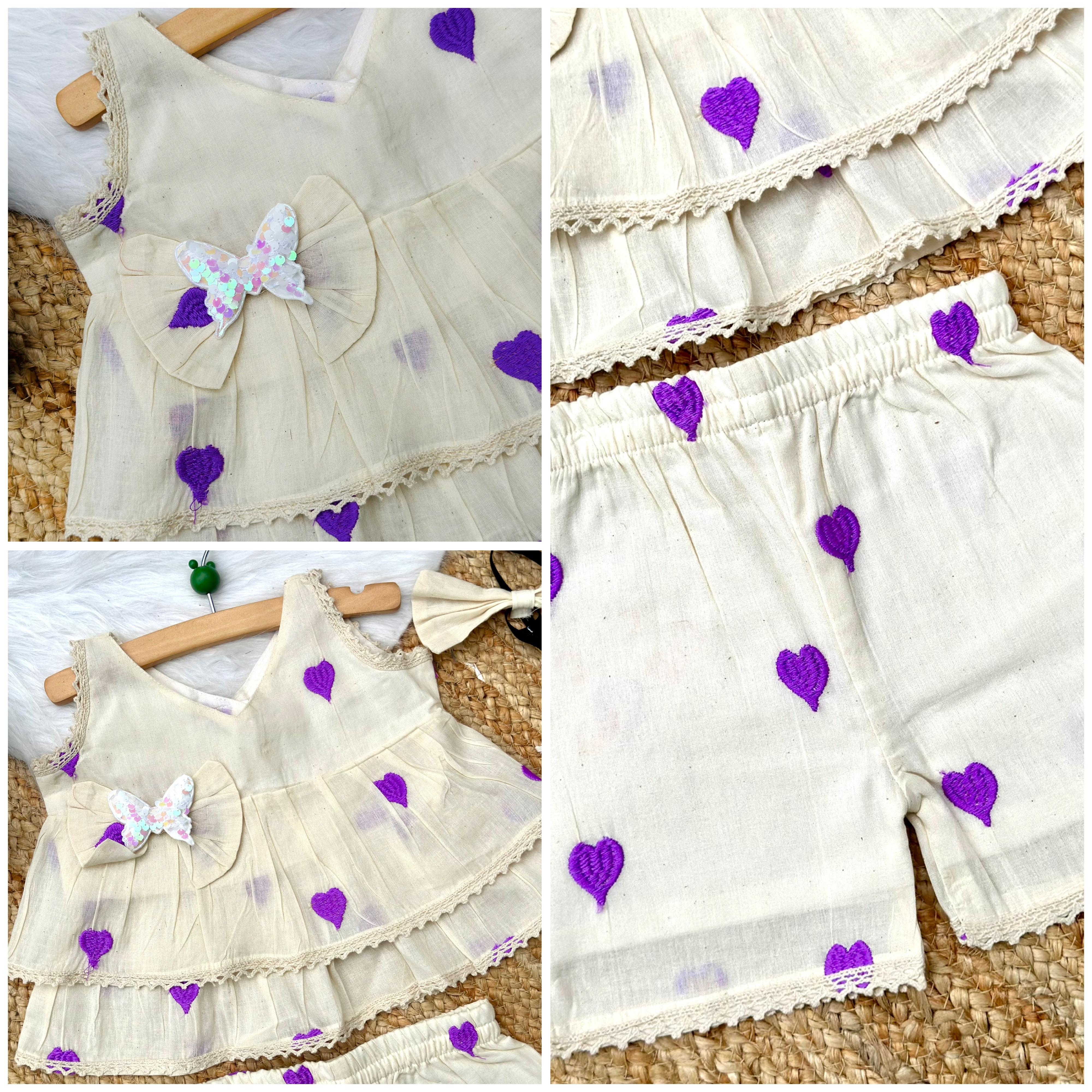 Reach Look Pure Cotton Heart Embroidery Work Kids Frock