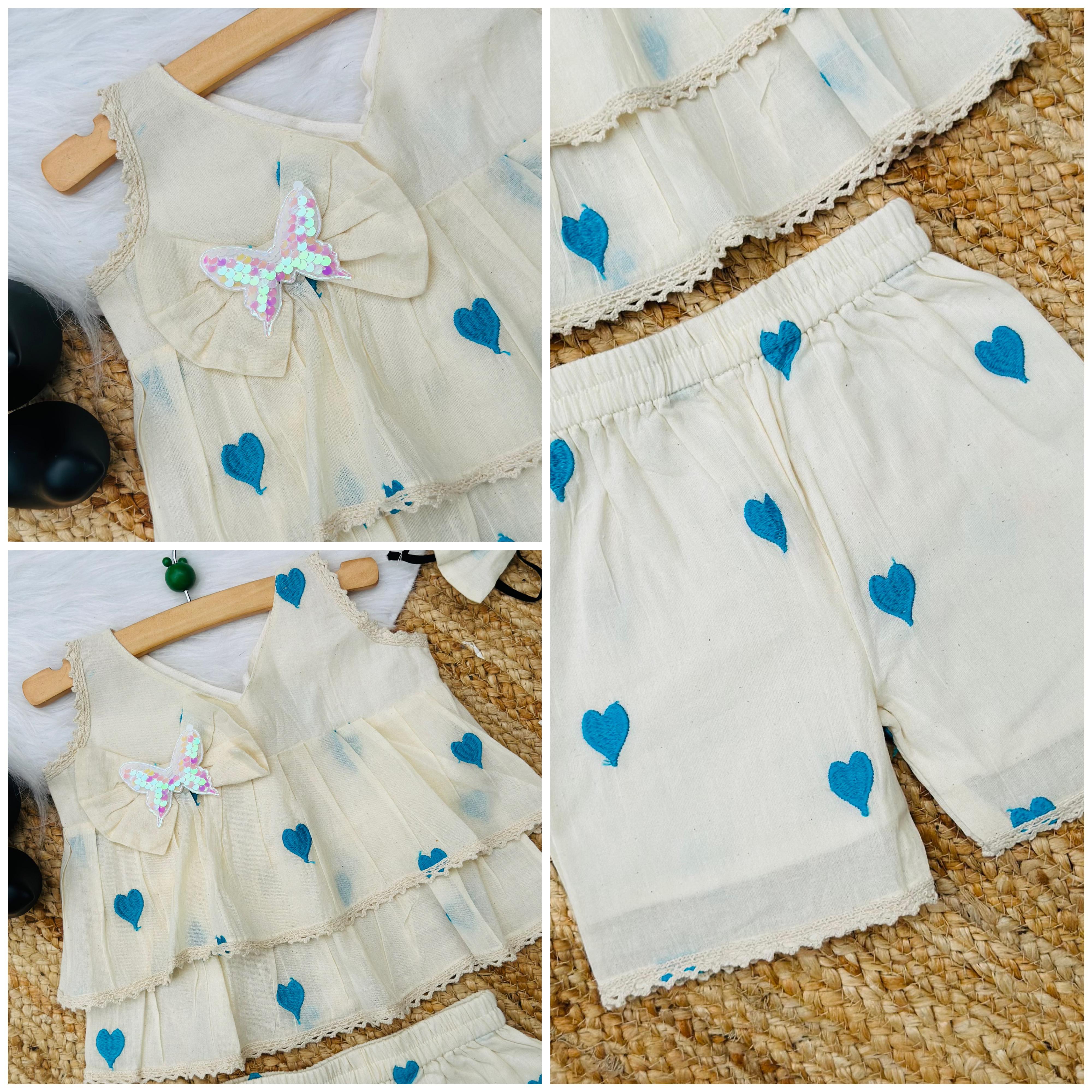 Reach Look Pure Cotton Heart Embroidery Work Kids Frock