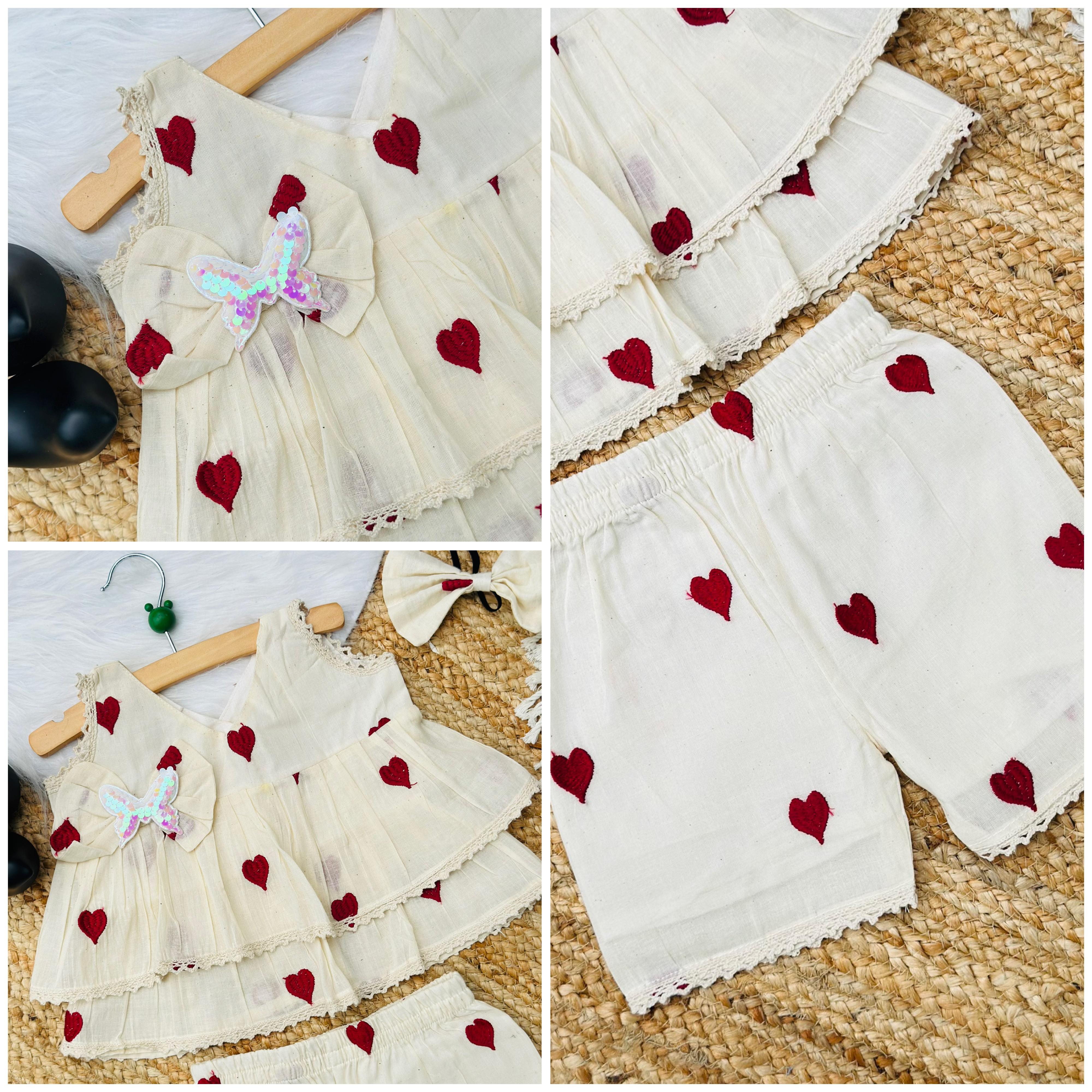 Reach Look Pure Cotton Heart Embroidery Work Kids Frock