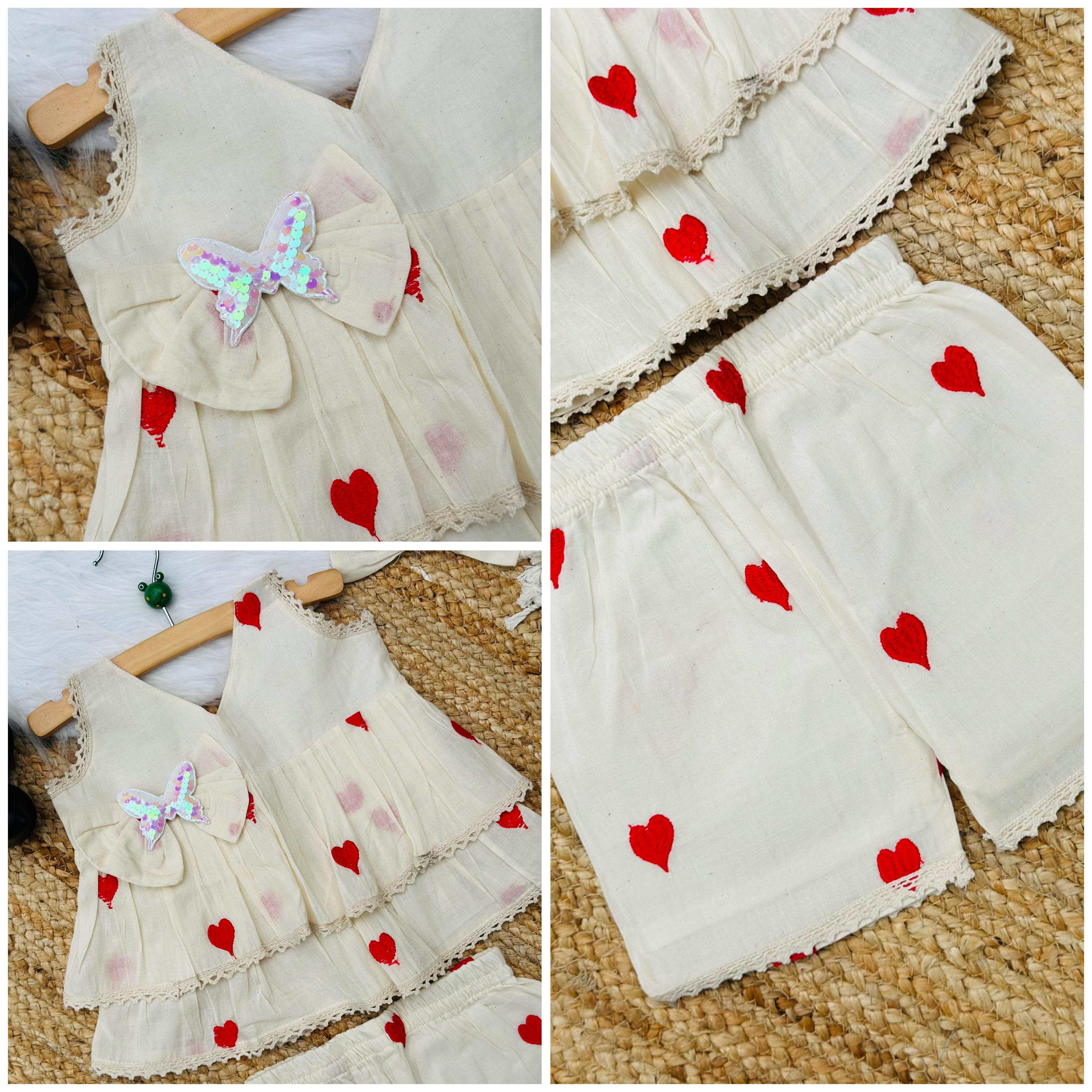 Reach Look Pure Cotton Heart Embroidery Work Kids Frock
