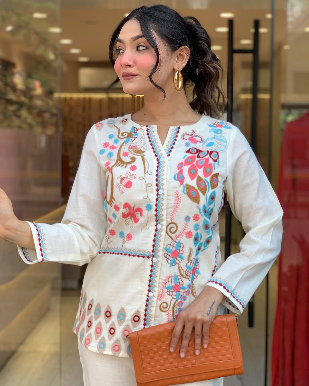 Effortless Cotton Slub Fabric Embroidery Work Cord Set for Women