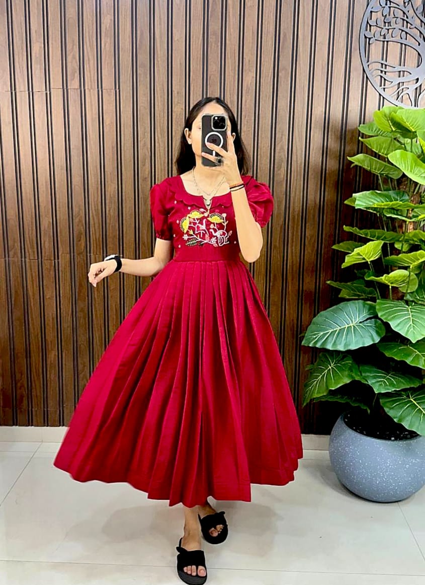 Vibrant Handwork On Pure Mal Cotton Fabric Women Frock