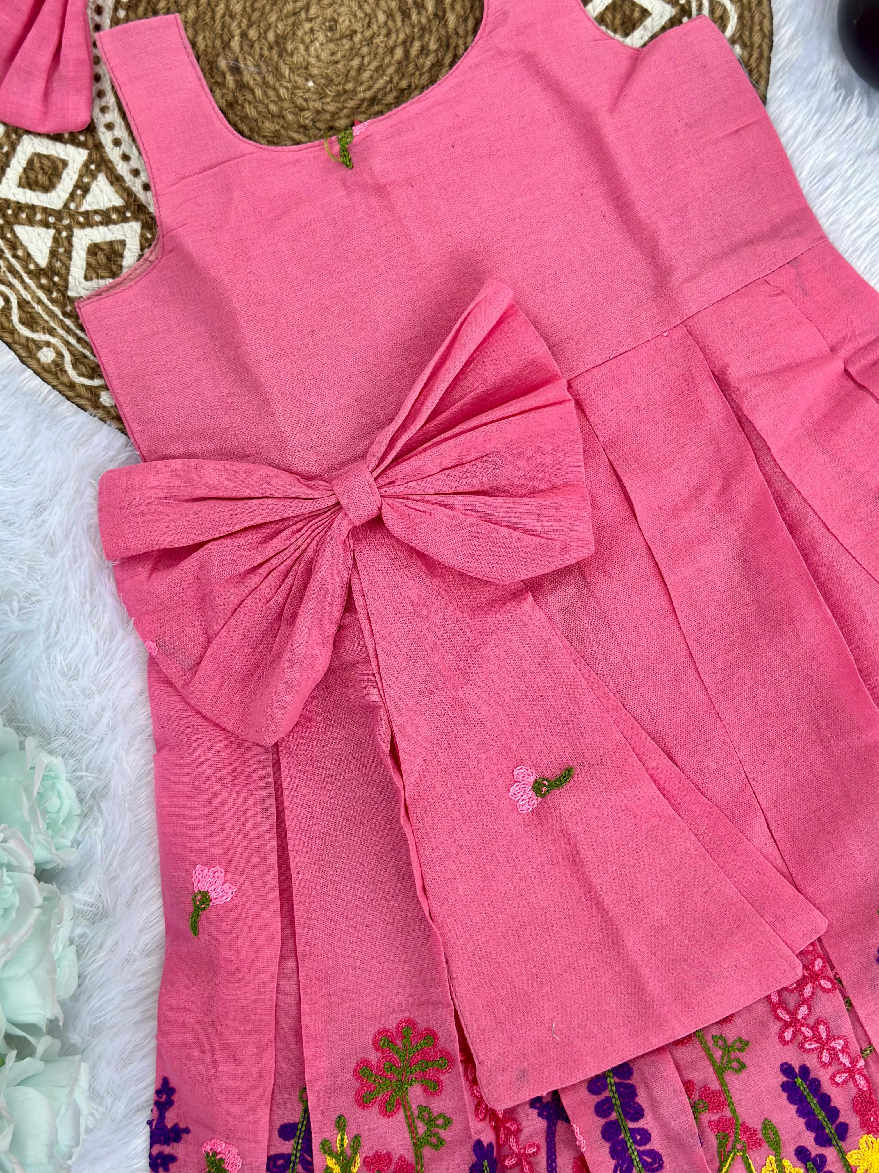 Super Hit Chain Work on Pure Khadi Cotton Fabric Kids Frock