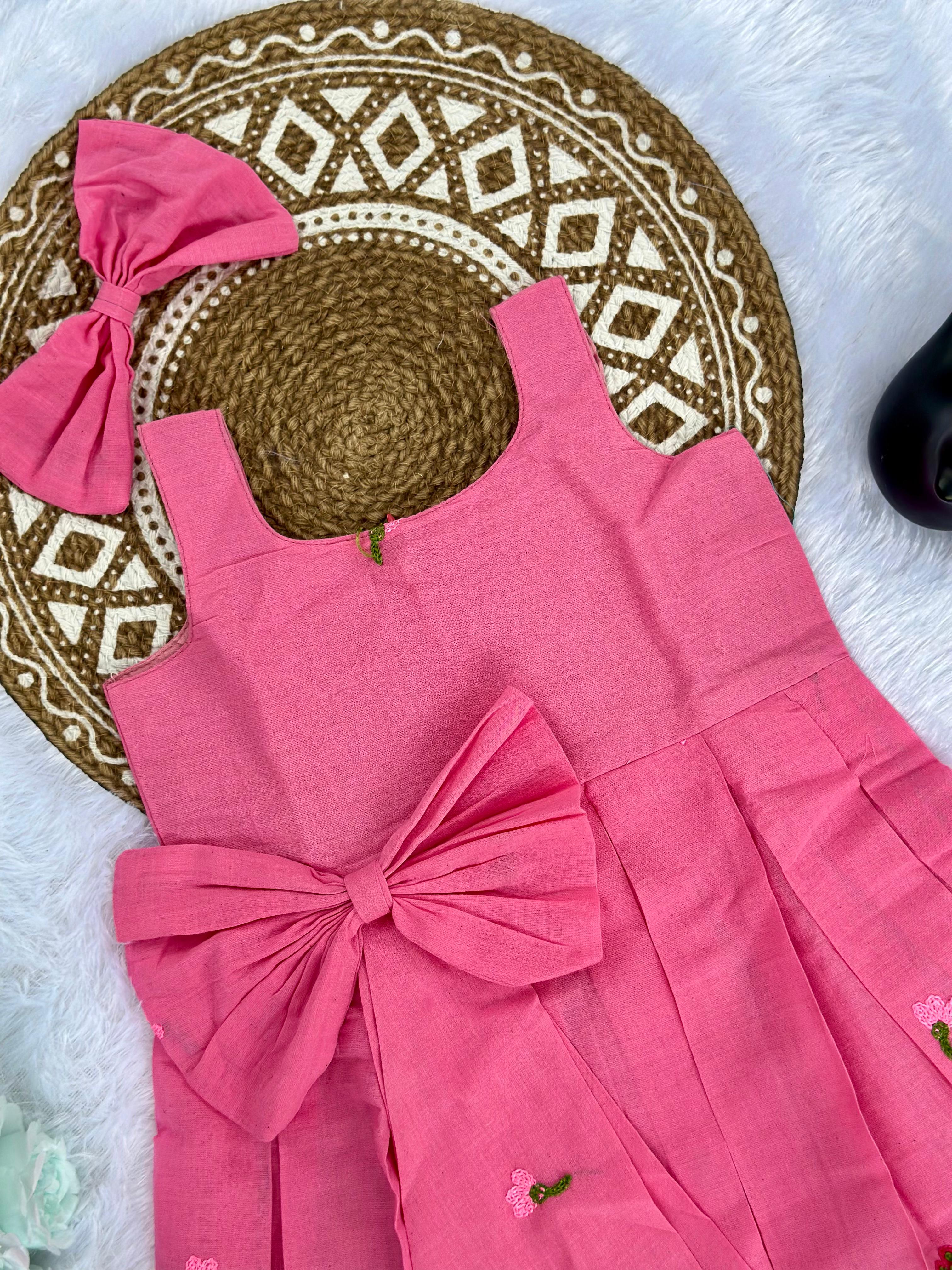 Super Hit Chain Work on Pure Khadi Cotton Fabric Kids Frock