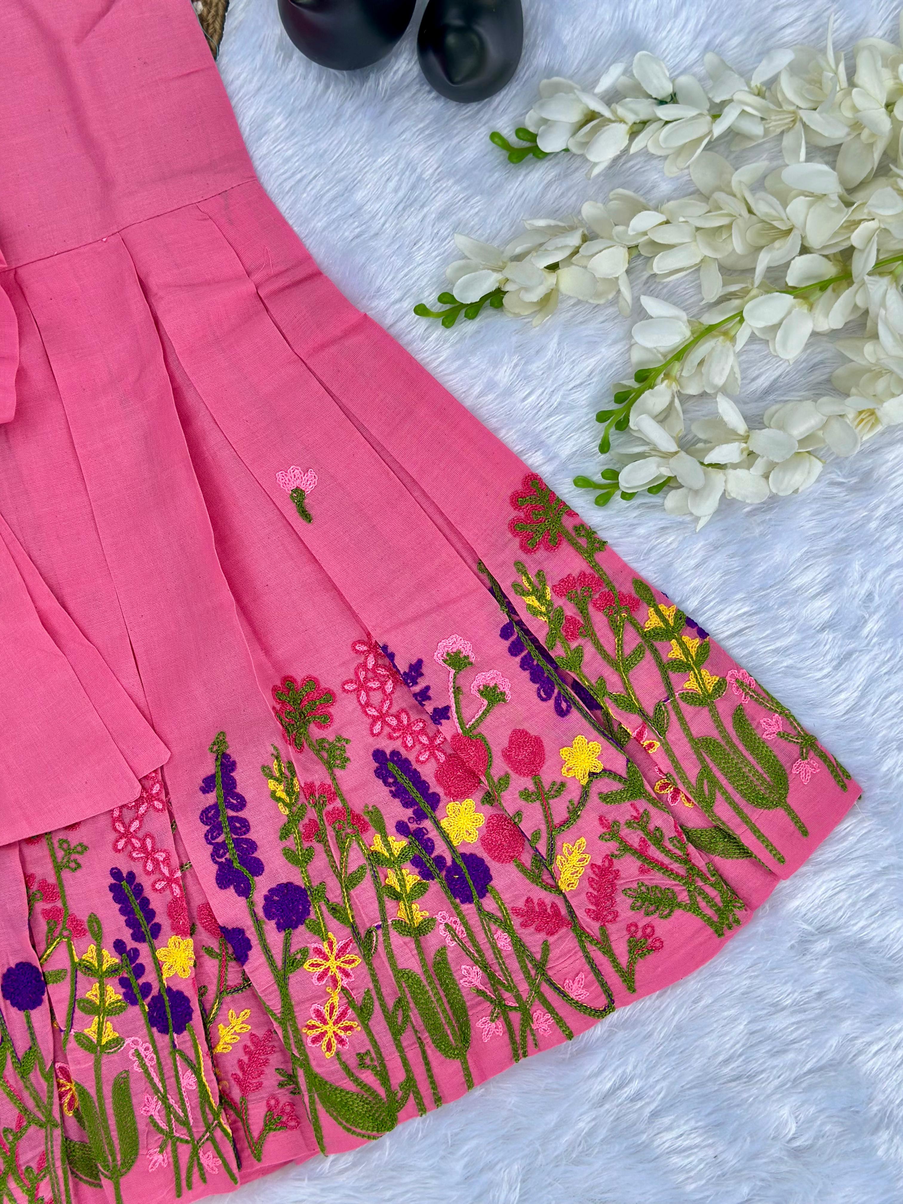 Super Hit Chain Work on Pure Khadi Cotton Fabric Kids Frock