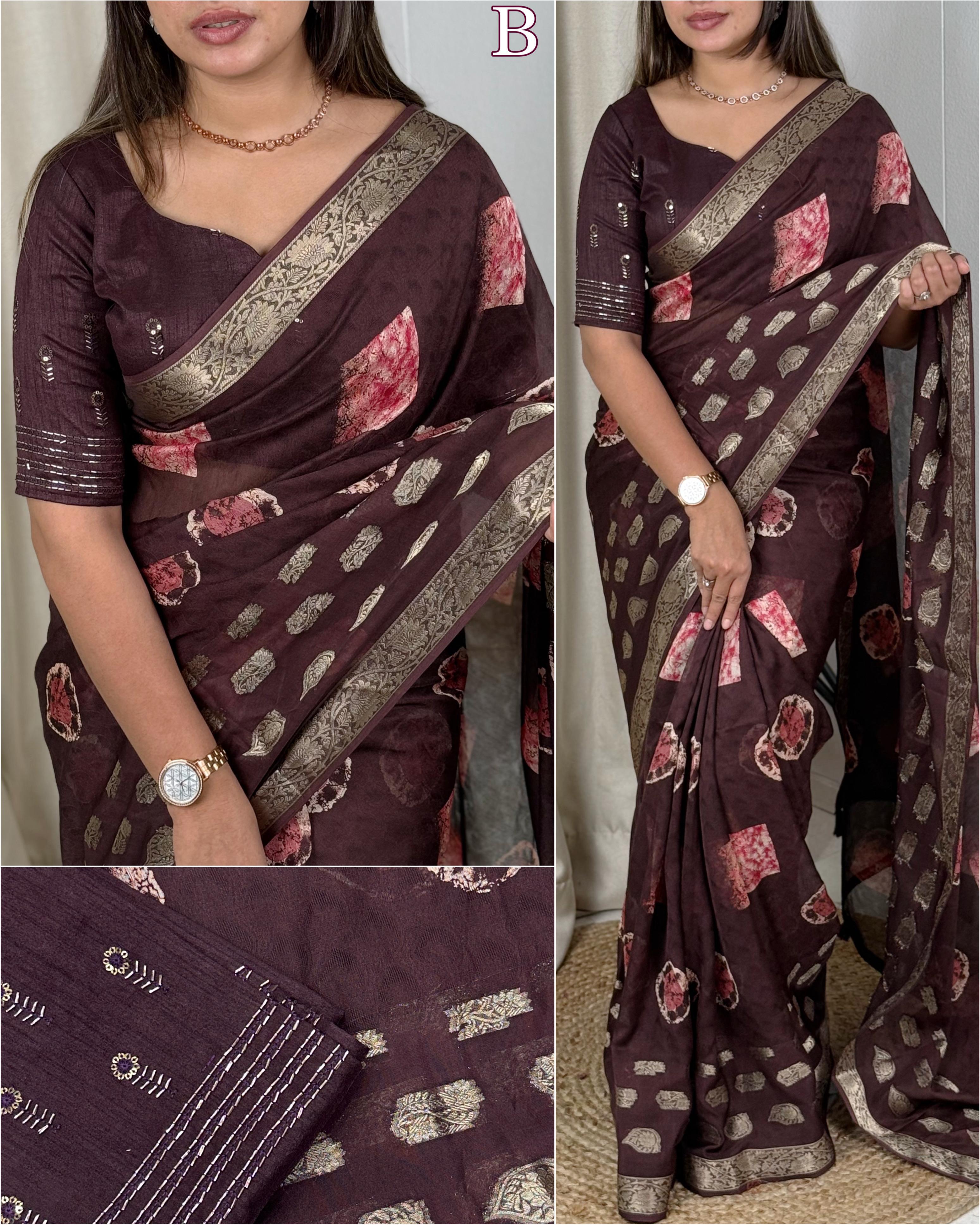 Printed cotton beauty for upcoming summer seasons with unique Beads work blouse