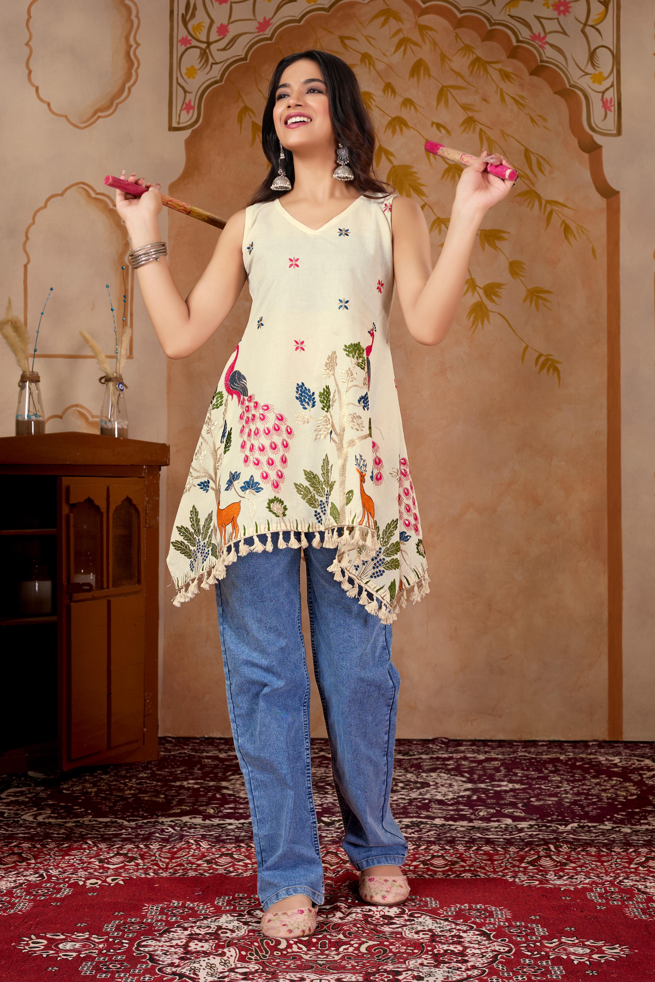 Navratri Special Pure Khadi Cotton Embroidery Work Top