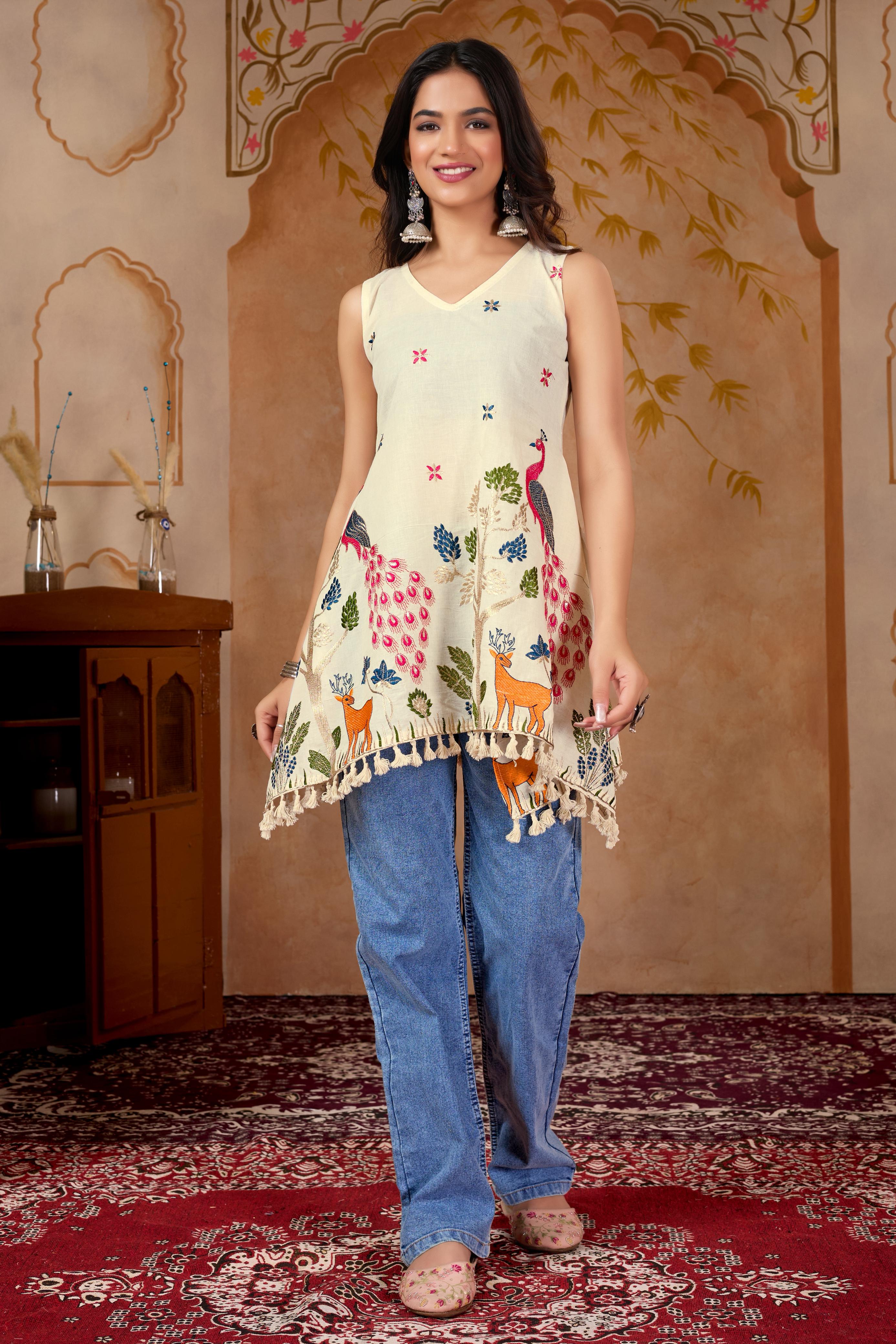 Navratri Special Pure Khadi Cotton Embroidery Work Top