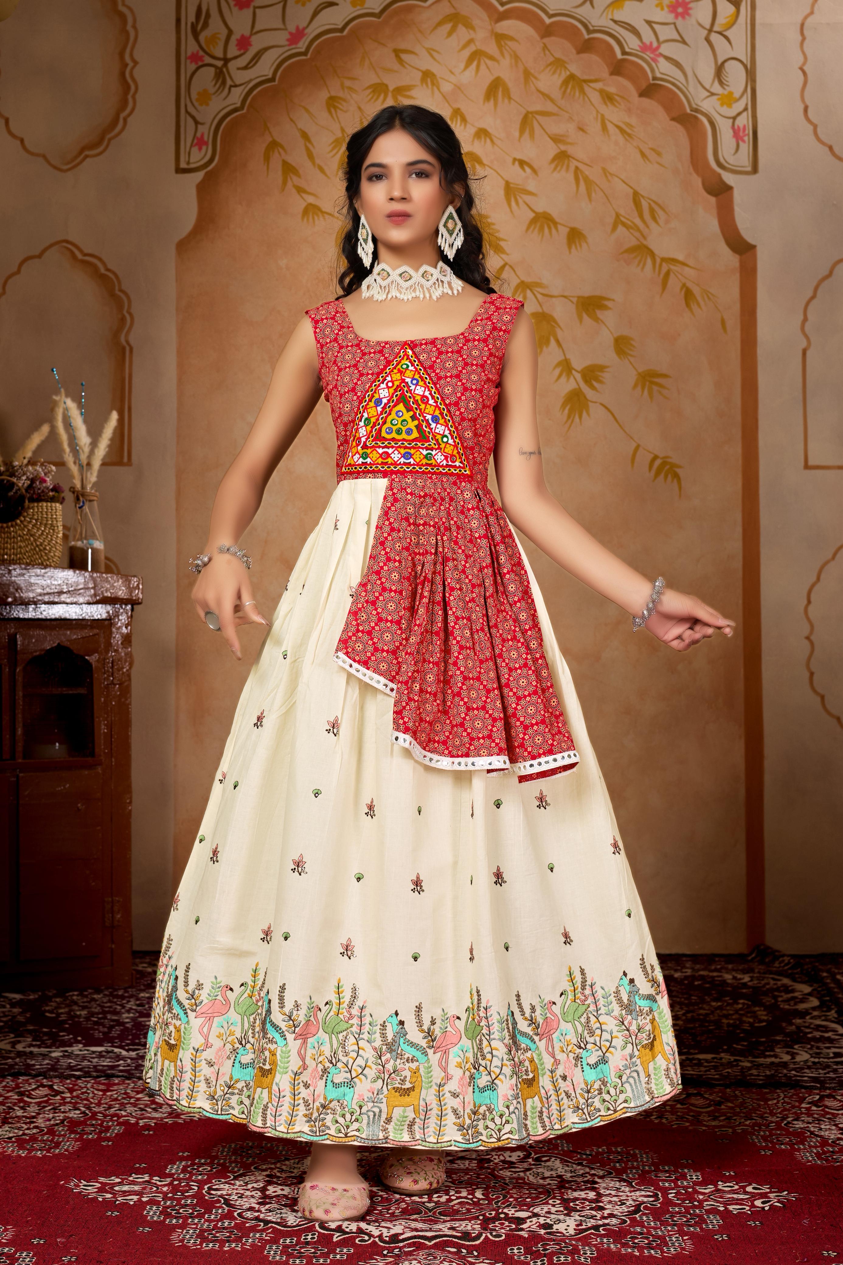Navratri Special Pure Khadi Cotton Embroidery Work Gown