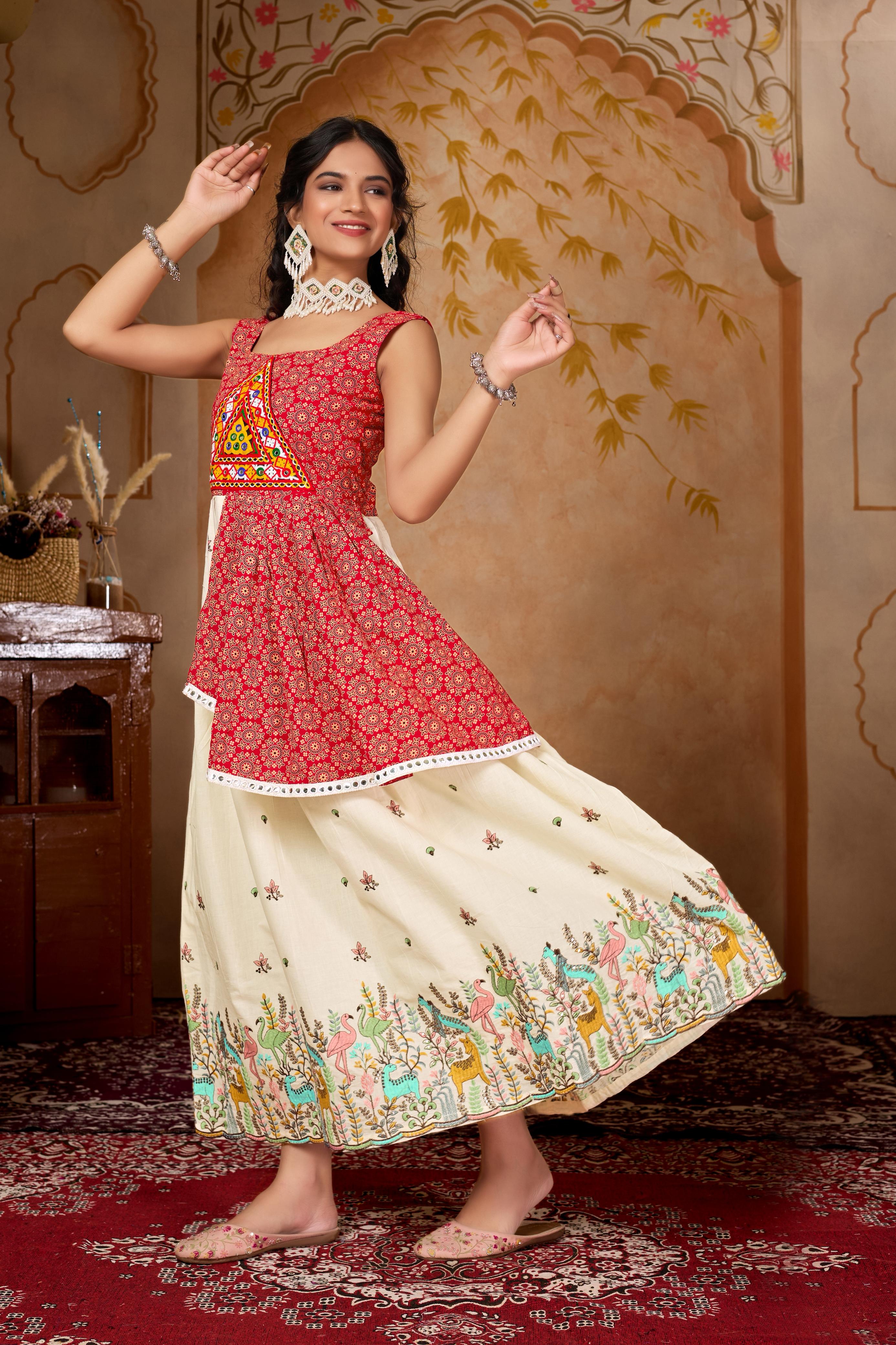 Navratri Special Pure Khadi Cotton Embroidery Work Gown
