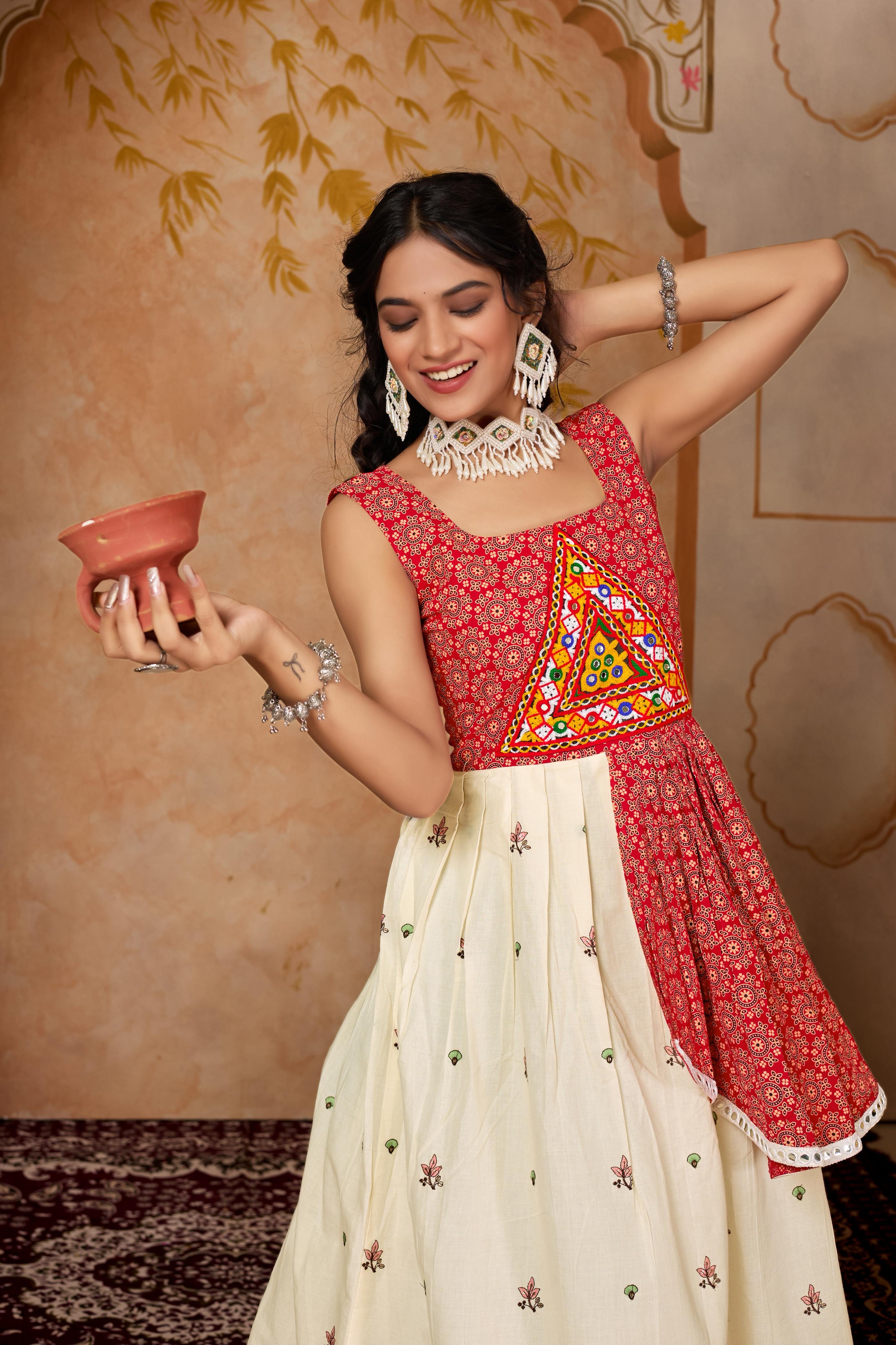 Navratri Special Pure Khadi Cotton Embroidery Work Gown