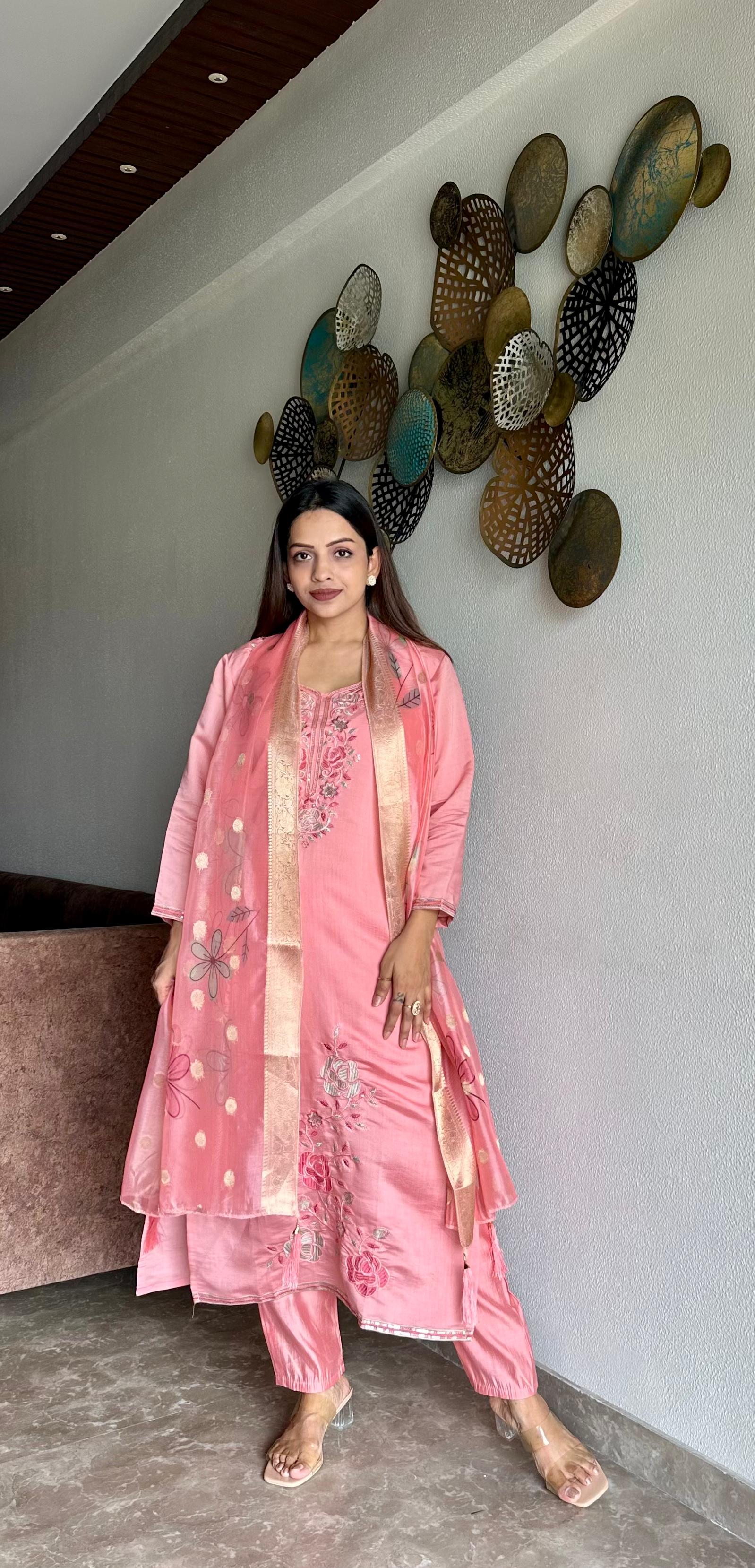 Hanaya Pure Roam Silk Fabric With Embroidery Work Kurta Set