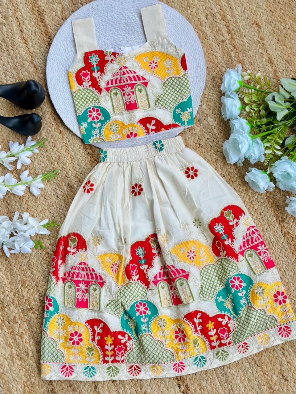 Floral Fantasy Embroidery Work Lehenga Choli for Girls