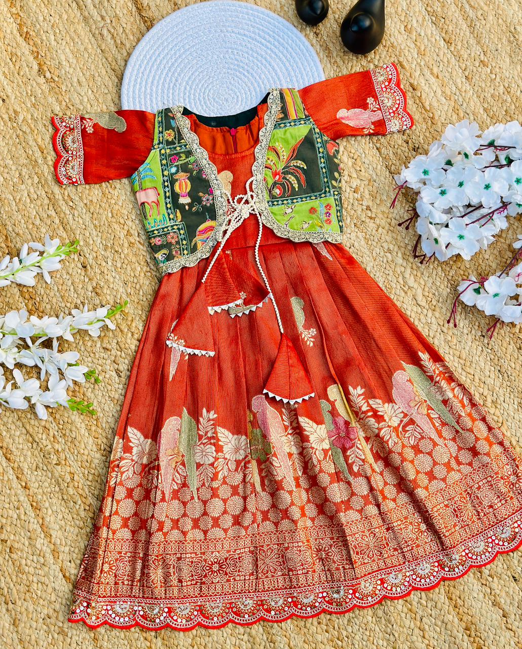 Elegant Dola Silk Fabric Coti Gown for Girls