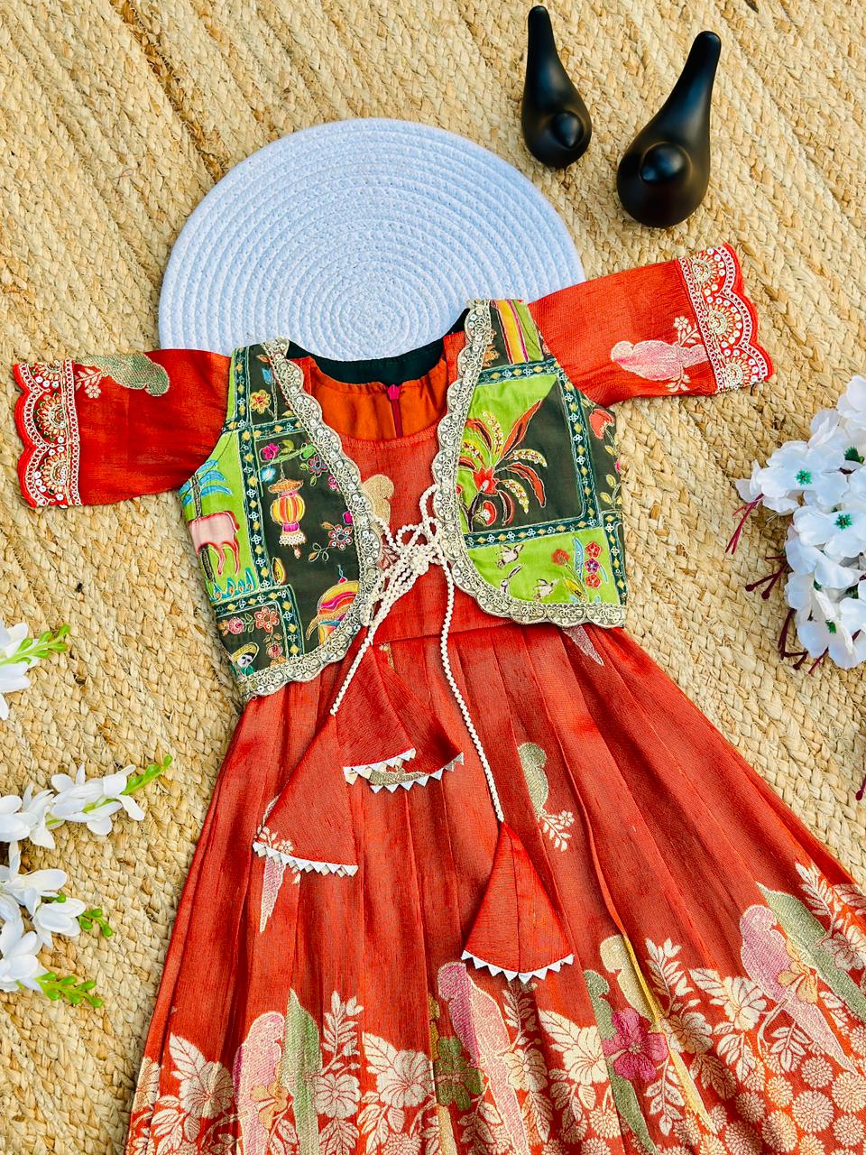 Elegant Dola Silk Fabric Coti Gown for Girls