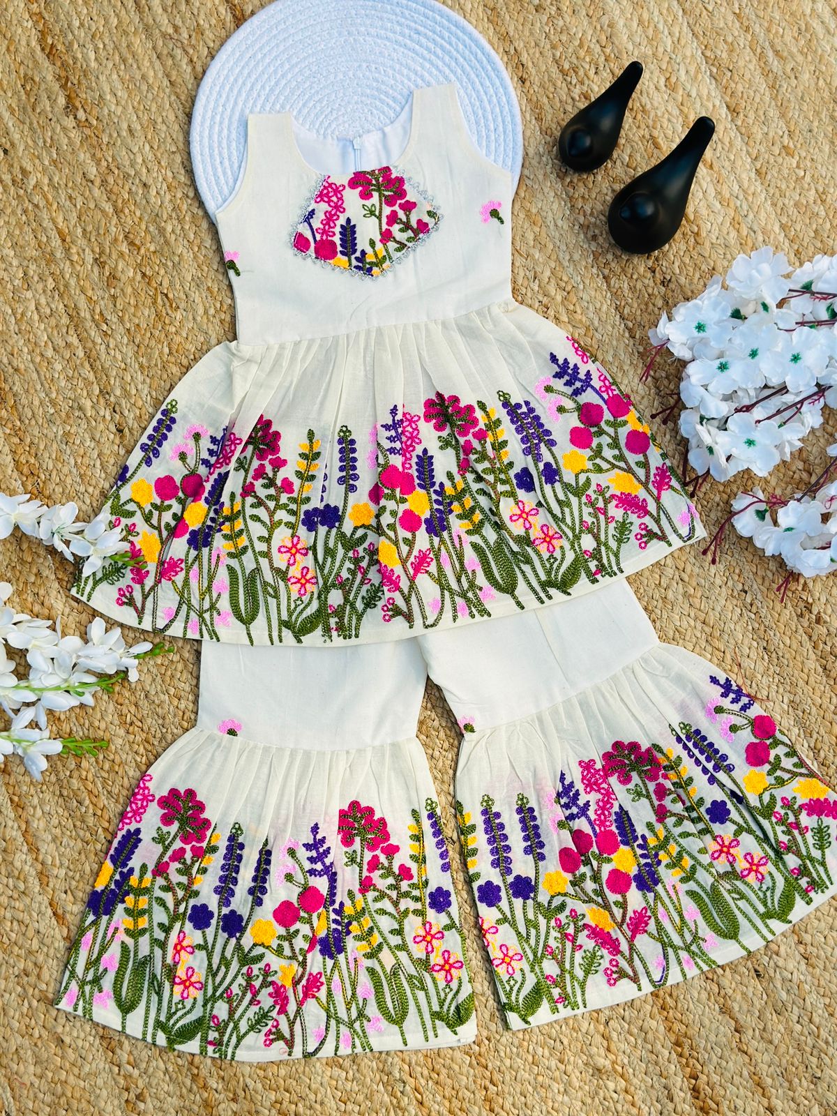 Super Hit Embroidery Work on Khadi Cotton Fabric Kids Cord-Set