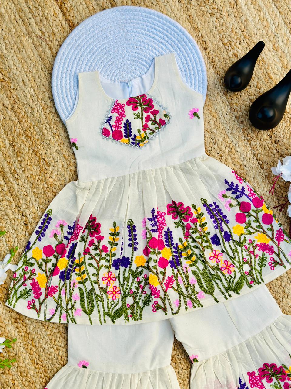 Super Hit Embroidery Work on Khadi Cotton Fabric Kids Cord-Set