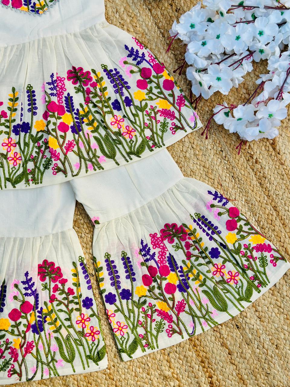 Super Hit Embroidery Work on Khadi Cotton Fabric Kids Cord-Set