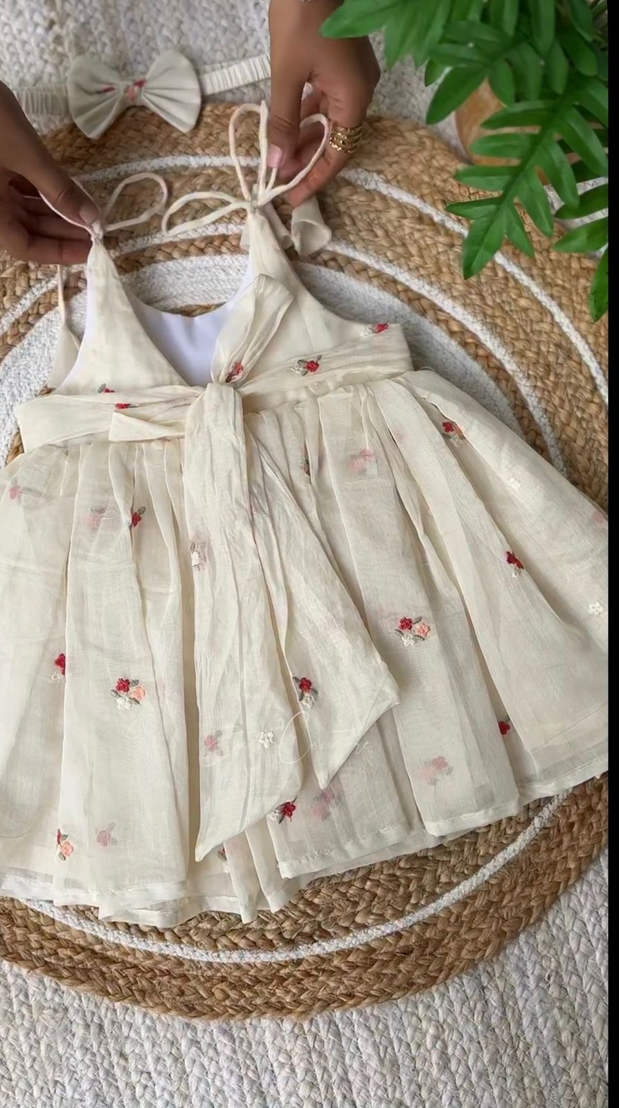 Hand-Embroidered Sleeveless Girl’s Frock – Vintage Floral Occasion Wear
