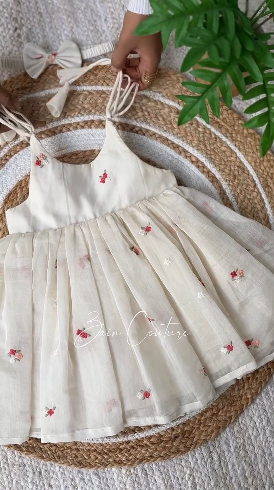Hand-Embroidered Sleeveless Girl’s Frock – Vintage Floral Occasion Wear