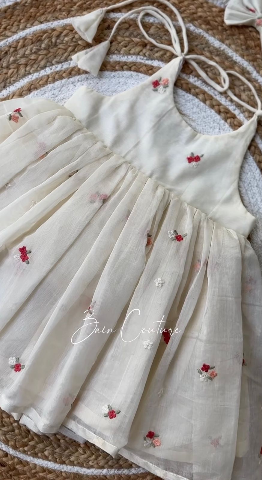 Hand-Embroidered Sleeveless Girl’s Frock – Vintage Floral Occasion Wear