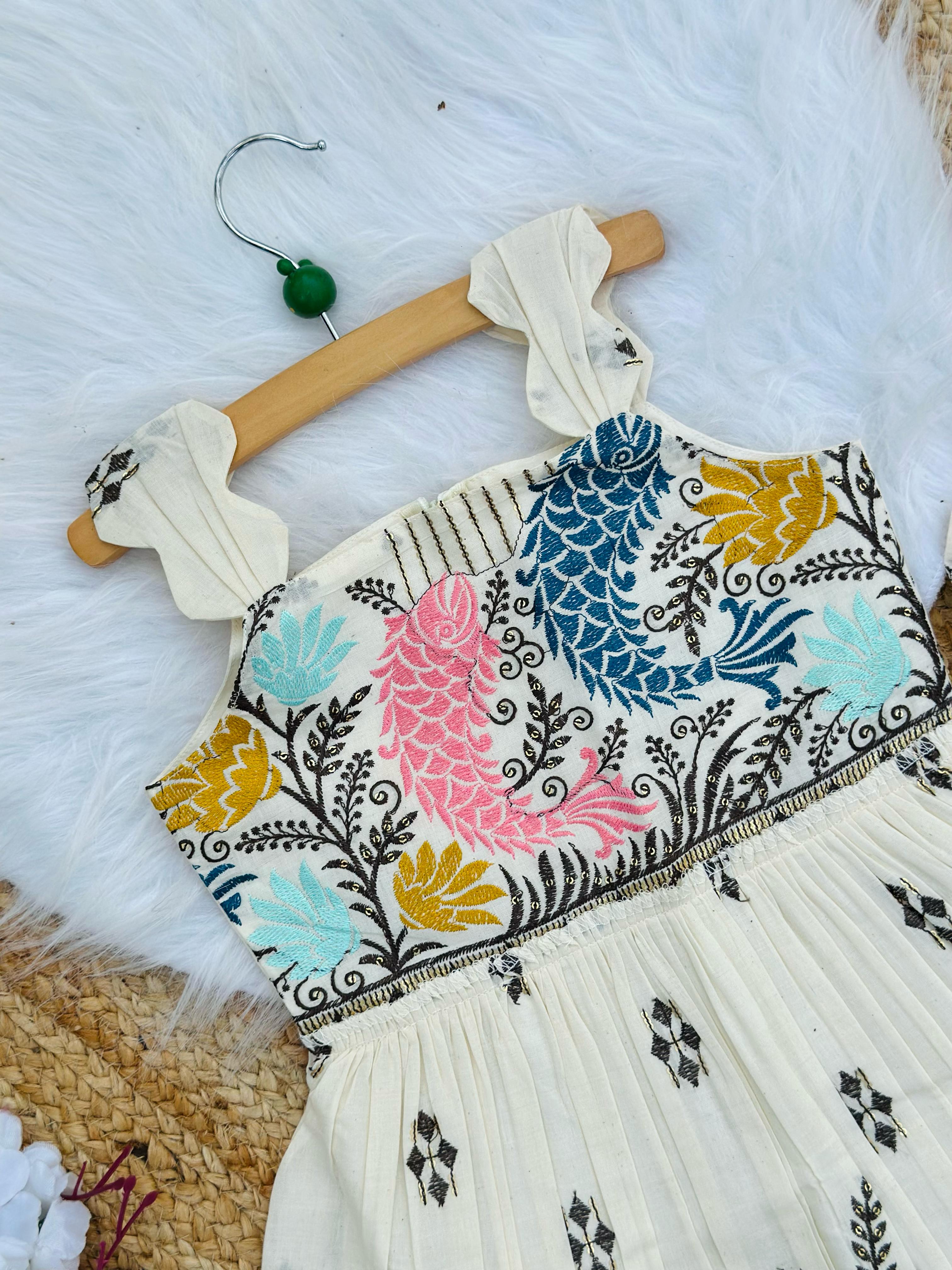 Luxurious Pure Cotton Cow Embroidery Work Kids Frock