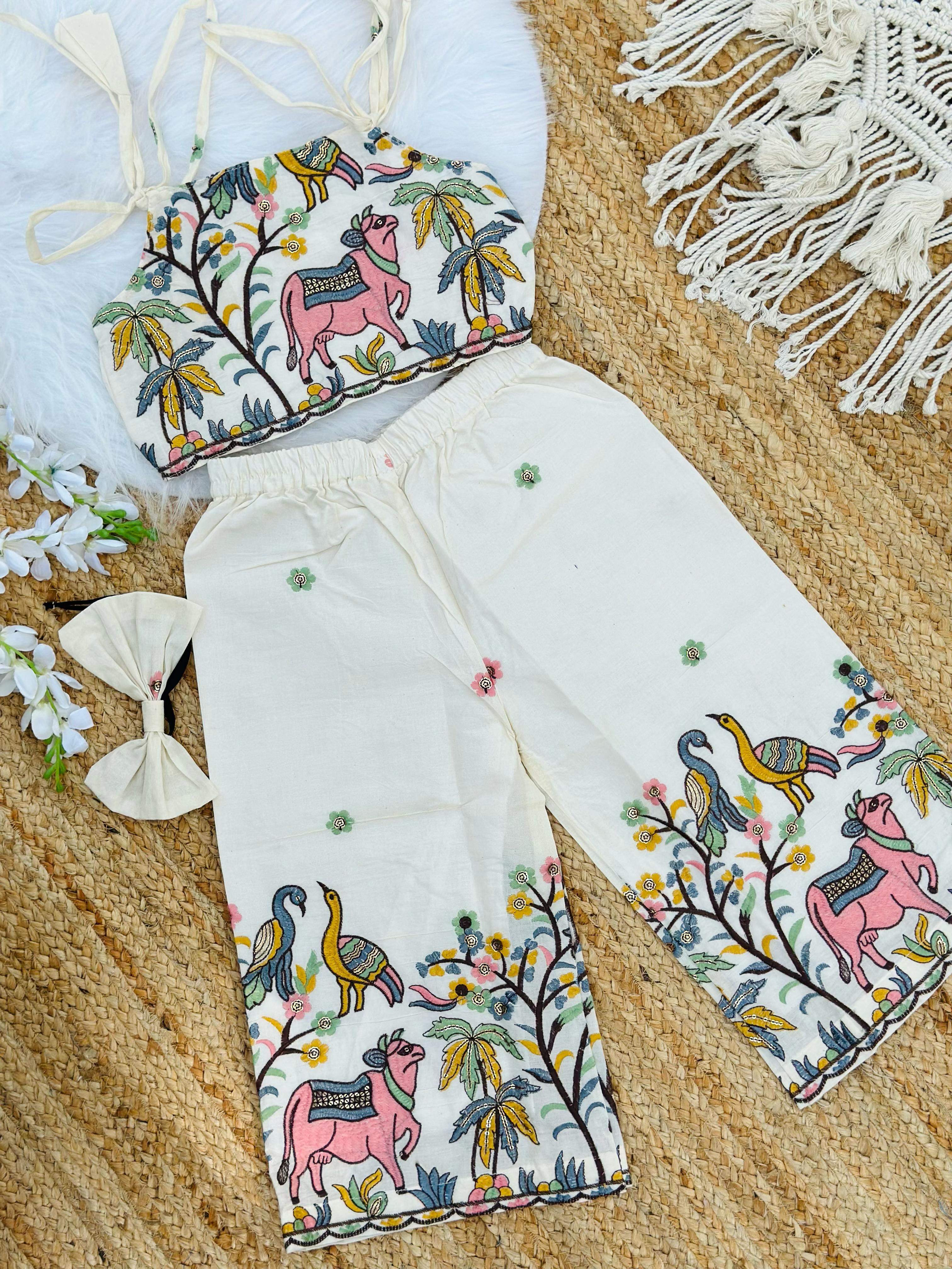 Super Hit Embroidery Work on Khadi Cotton Fabric Kids Cord-Set