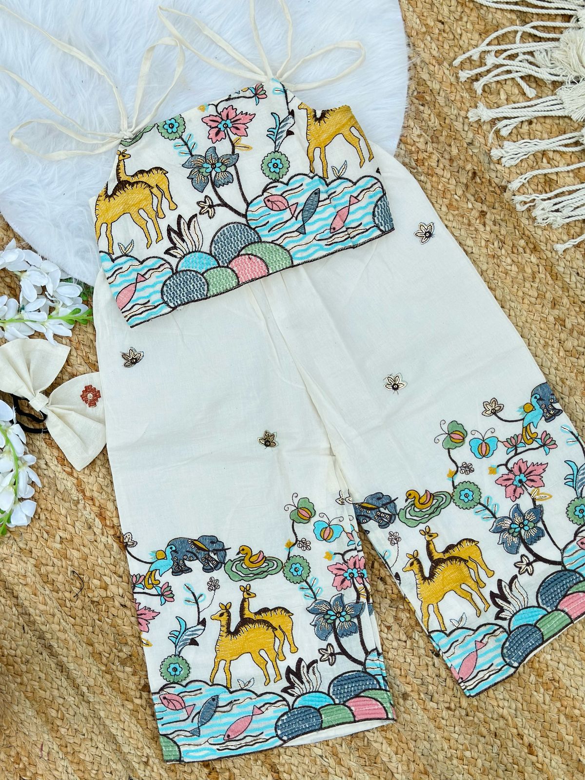 Pearlesecnt Embroidery Work on Khadi Cotton Fabric Kids Cord-Set