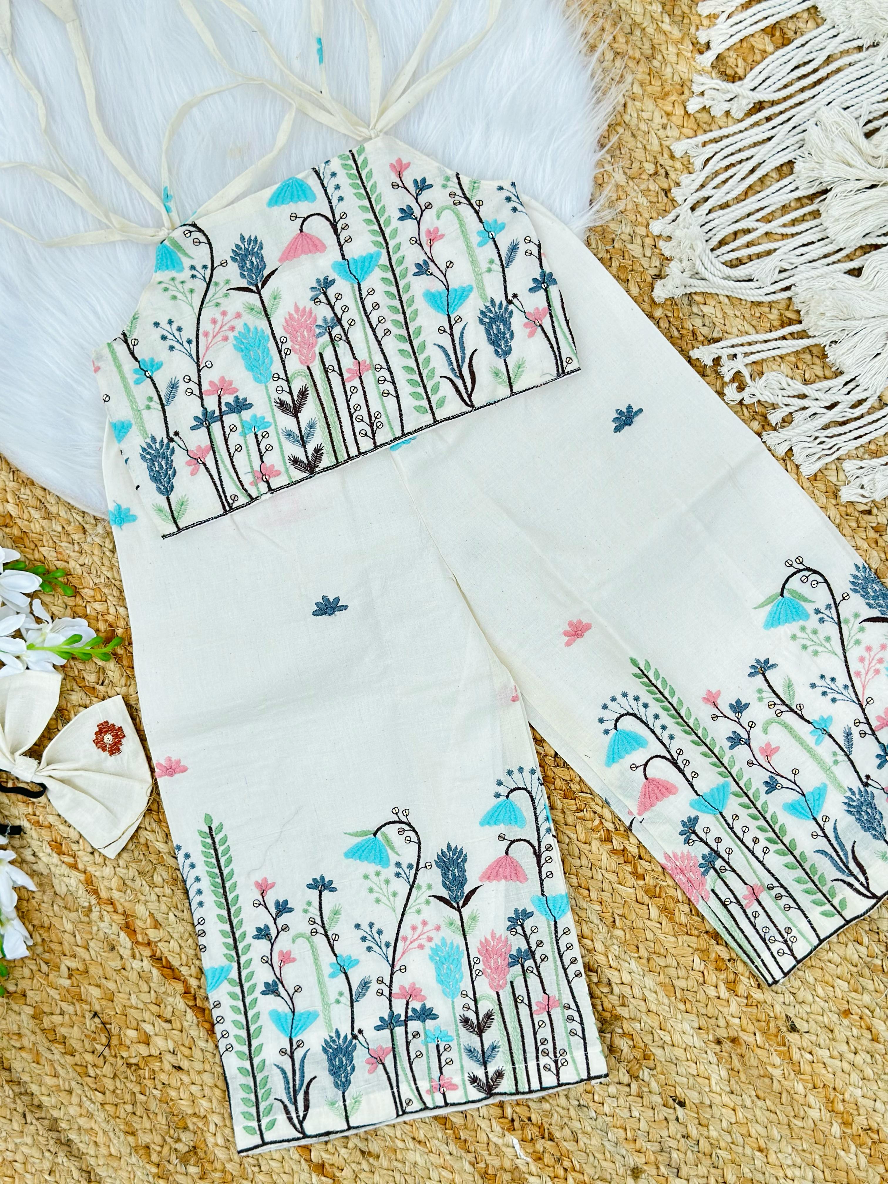 Venetian Embroidery Work on Khadi Cotton Fabric Kids Cord-Set