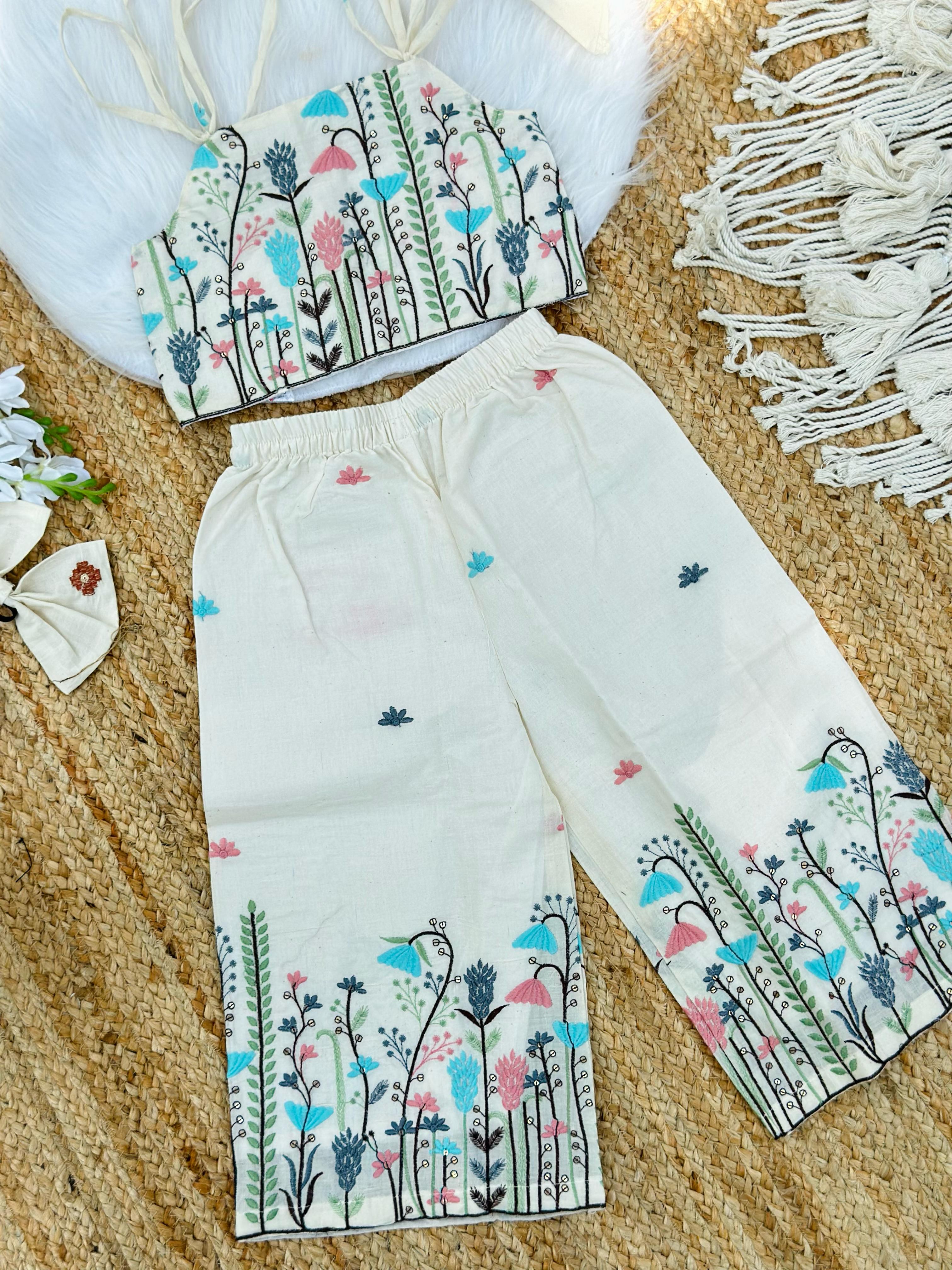 Venetian Embroidery Work on Khadi Cotton Fabric Kids Cord-Set