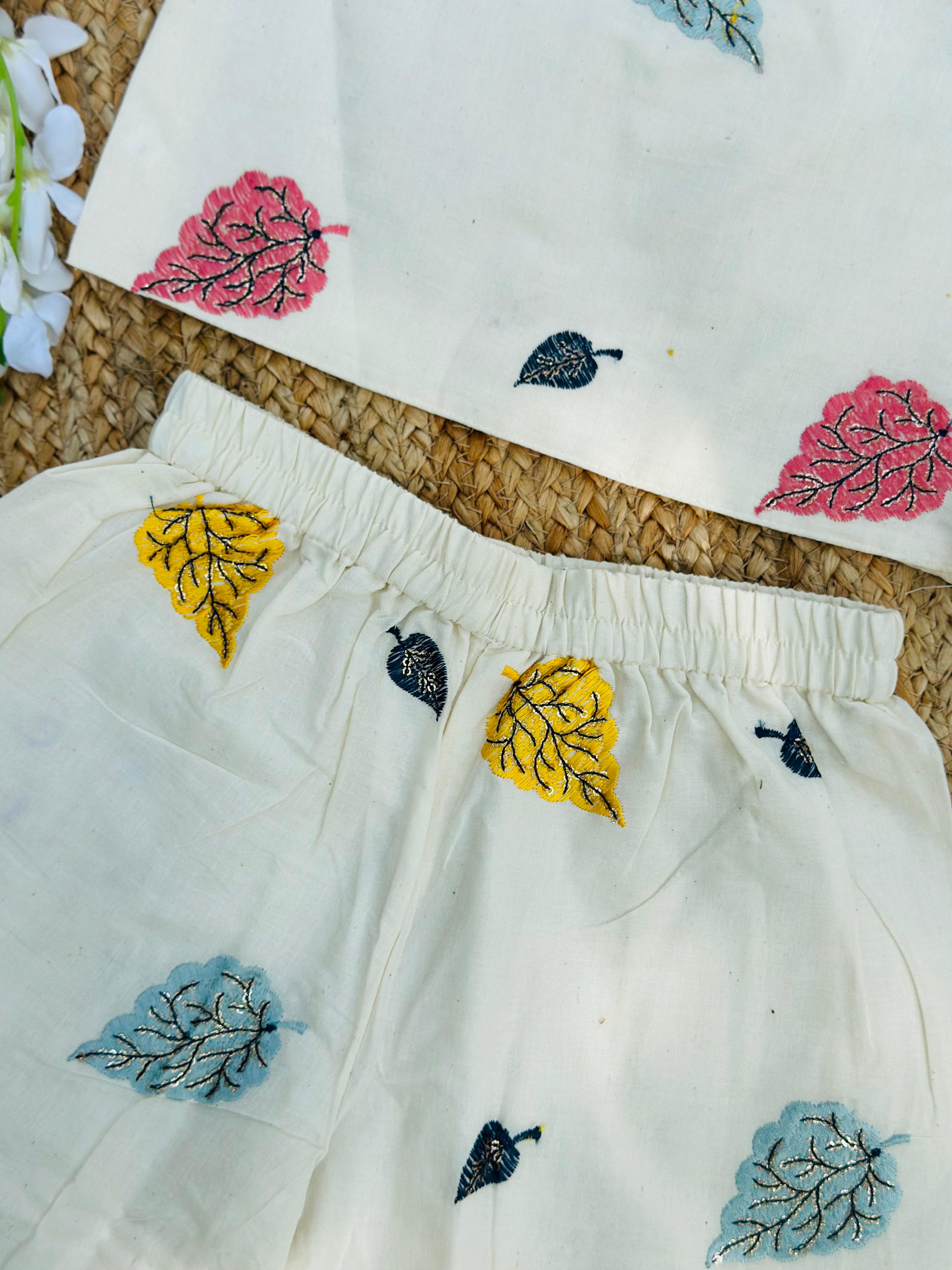Blossom Embroidery Work on Khadi Cotton Fabric Kids Cord-Set
