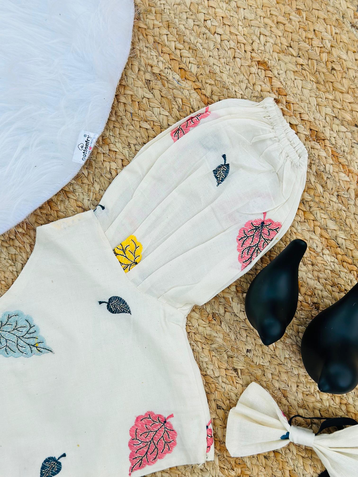 Blossom Embroidery Work on Khadi Cotton Fabric Kids Cord-Set