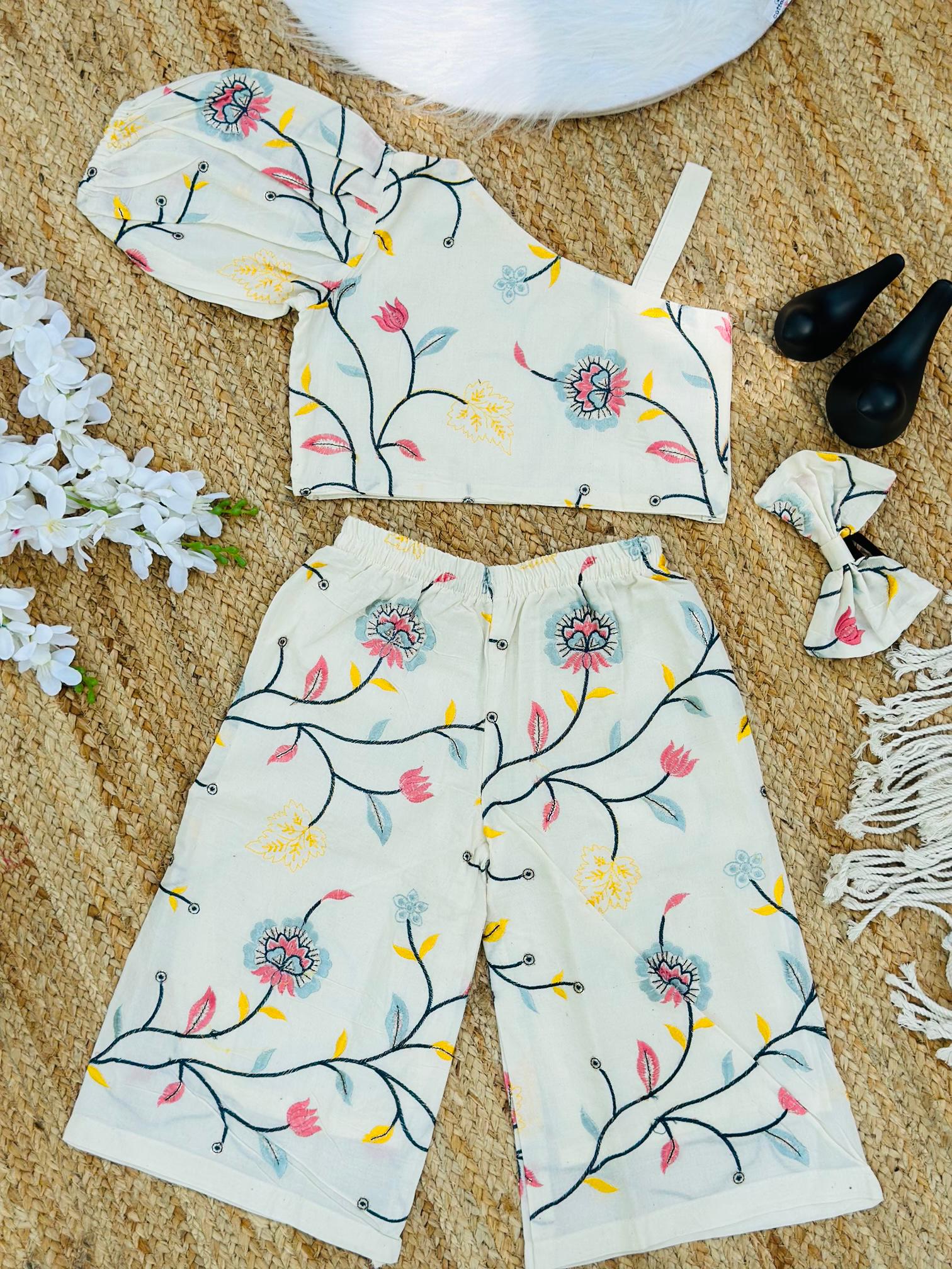 Super Hit Embroidery Work on Khadi Cotton Fabric Kids Cord-Set