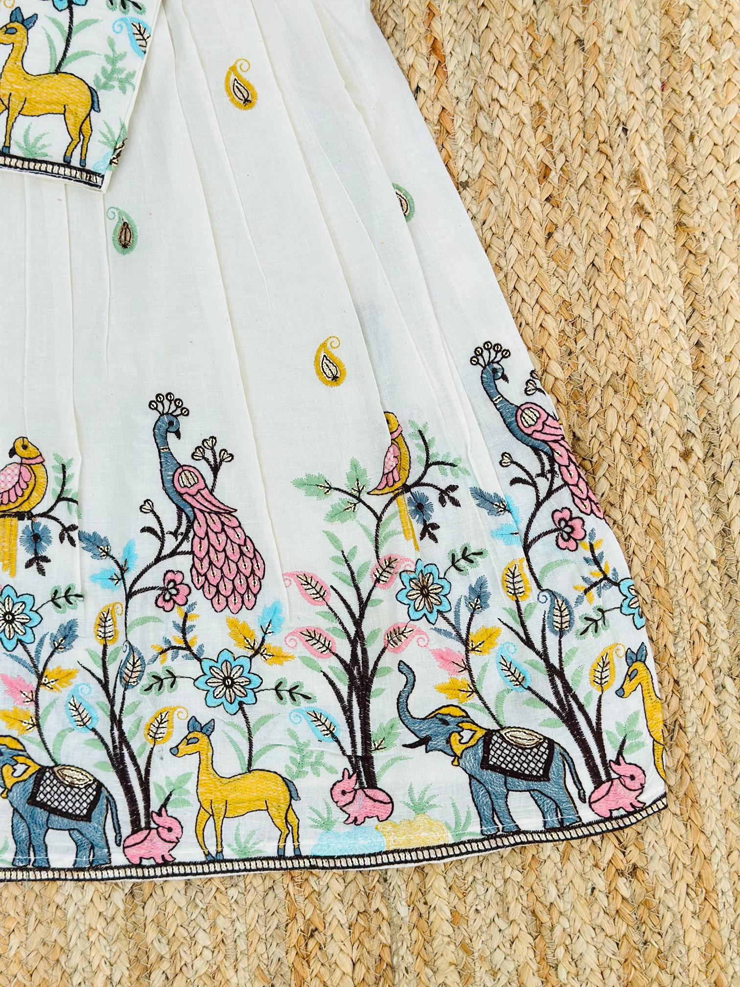 Byzantine Premium EmbroideryWork On Khadi Cotton Fabric Kids Lahenga Choli