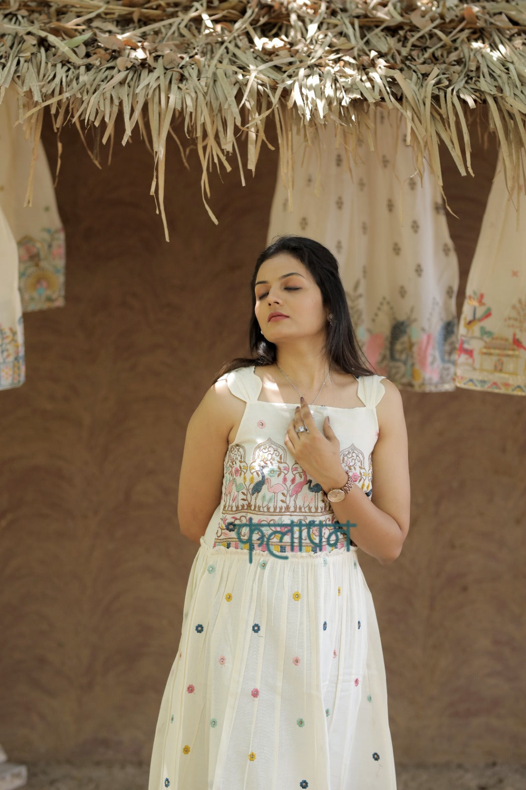 Admirable Pure Embroidery Work On Khadi Cotton Fabric maxi dress for women