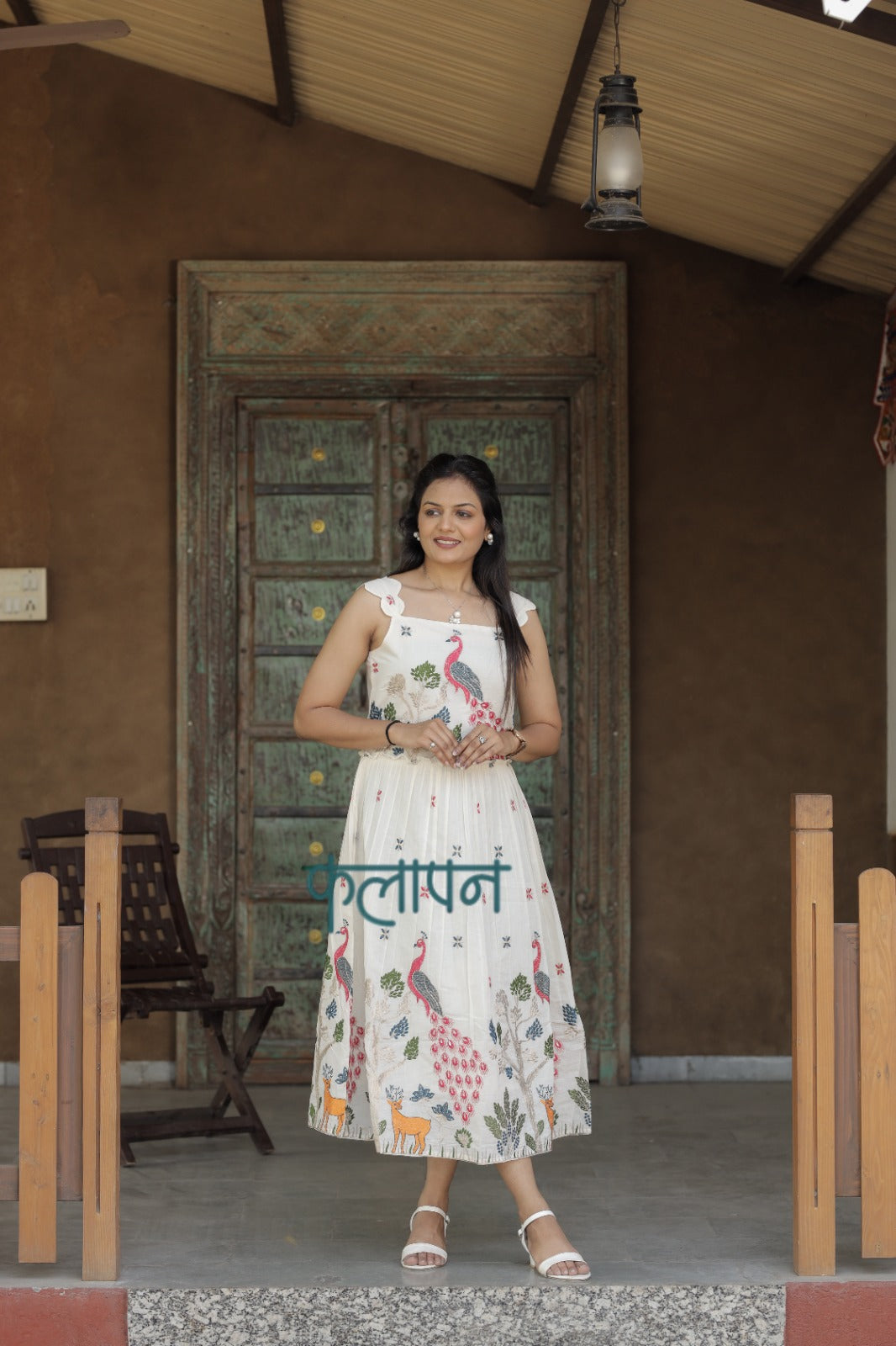 Venetian Embroidery Work On Pure Khadi Cotton Fabric maxi Frock