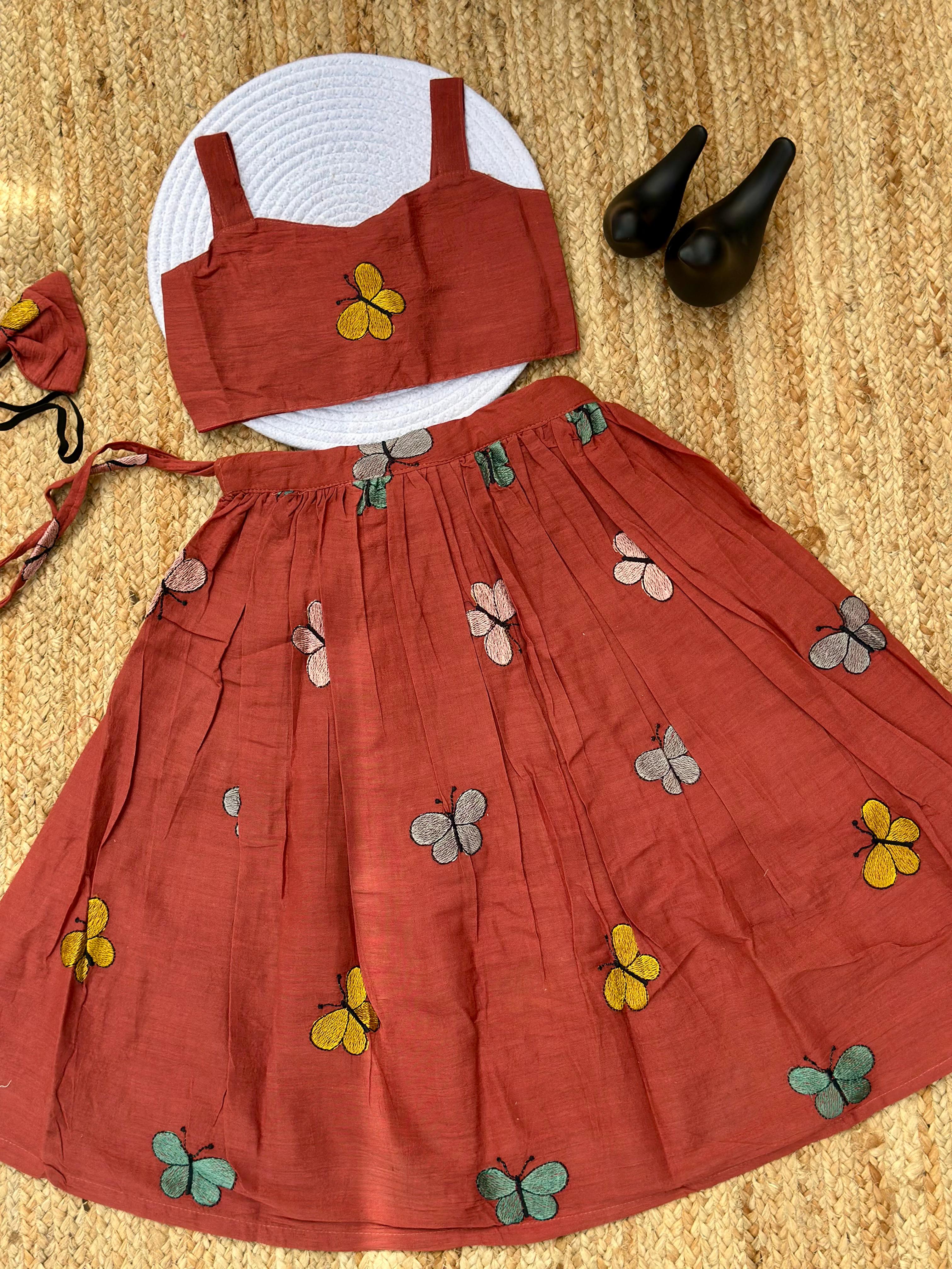 Fablous Embroidery Work on Khadi Cotton Fabric Kids Lahenga Choli