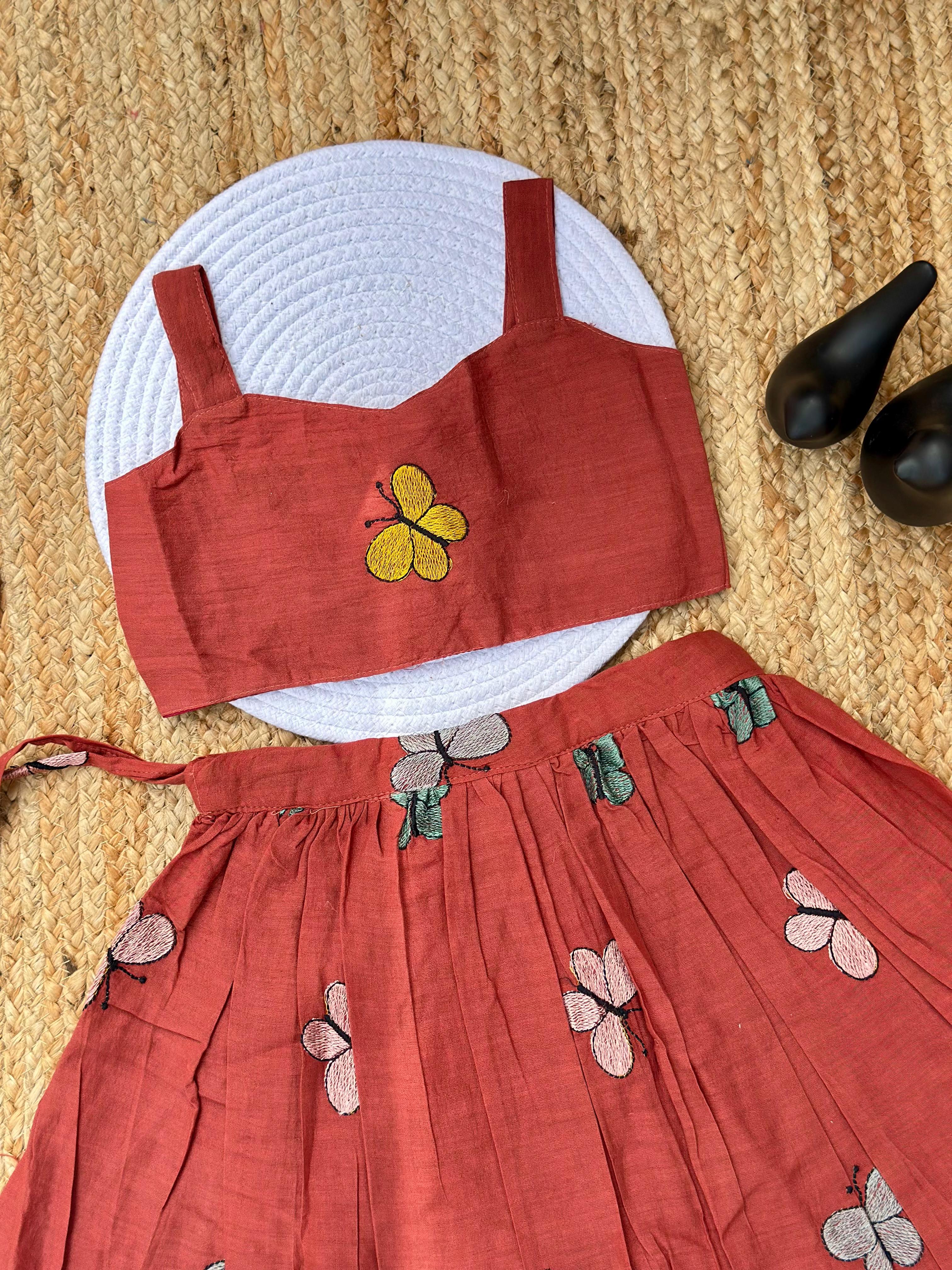 Fablous Embroidery Work on Khadi Cotton Fabric Kids Lahenga Choli