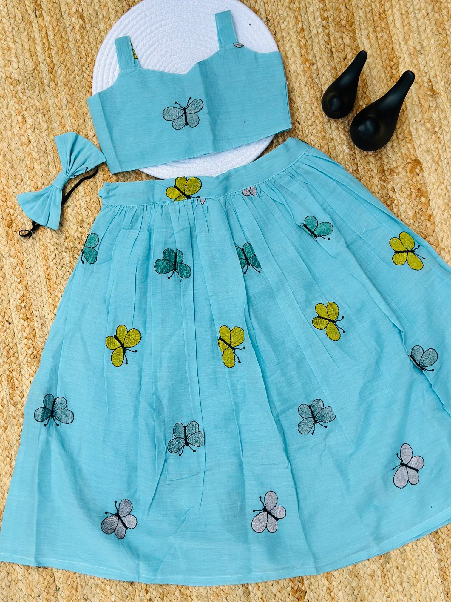 Fablous Embroidery Work on Khadi Cotton Fabric Kids Lahenga Choli