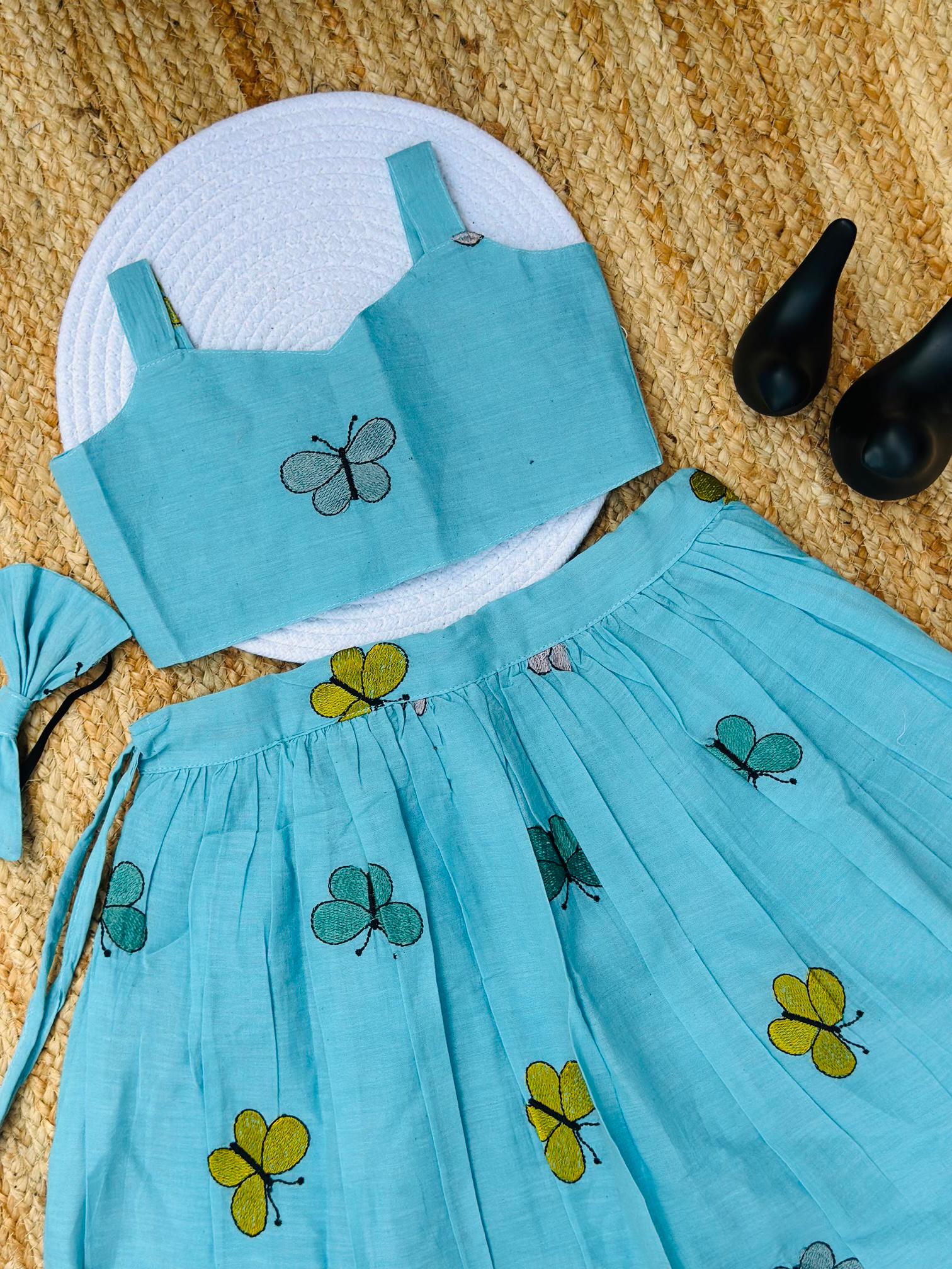Fablous Embroidery Work on Khadi Cotton Fabric Kids Lahenga Choli