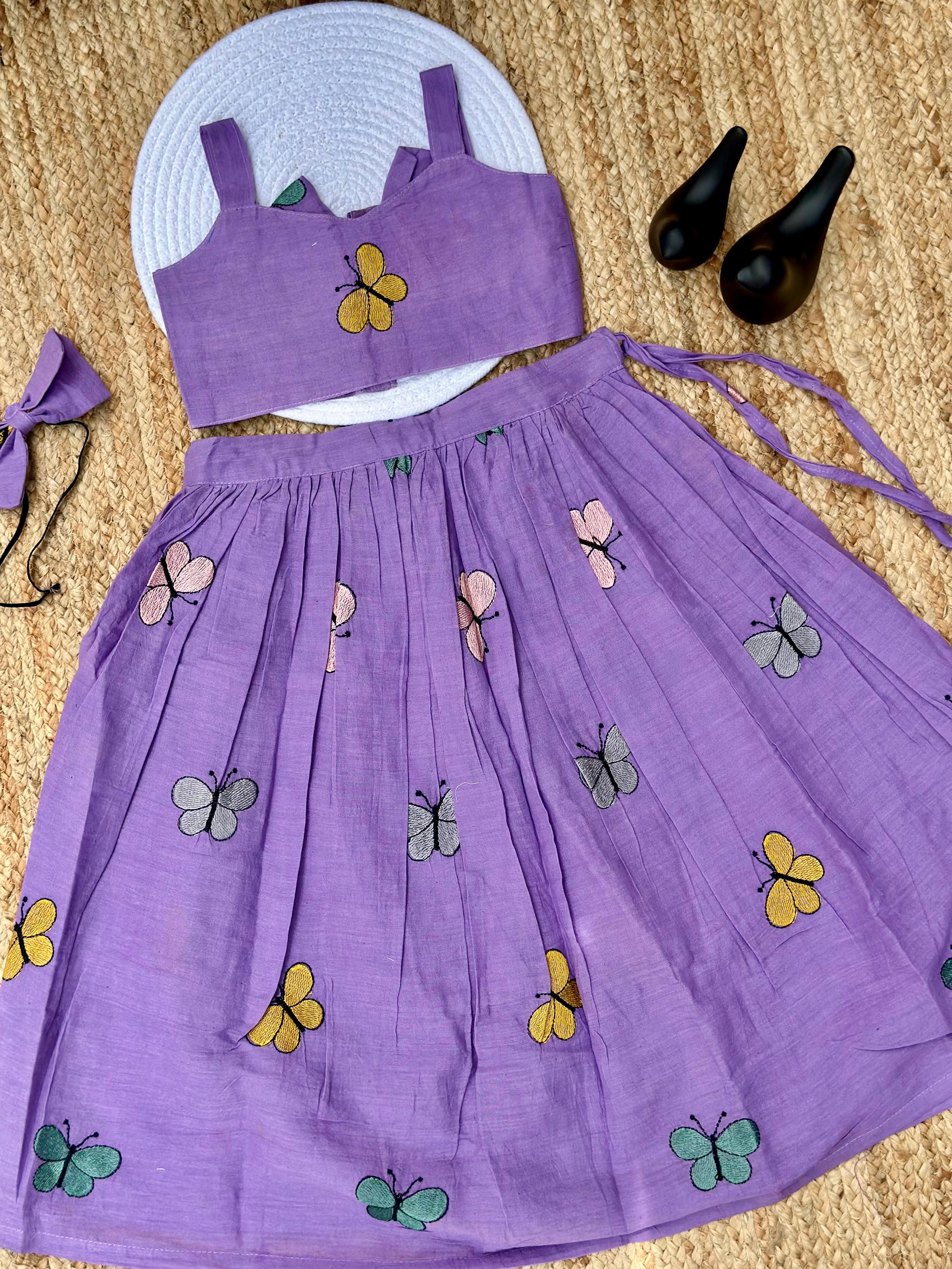 Fablous Embroidery Work on Khadi Cotton Fabric Kids Lahenga Choli