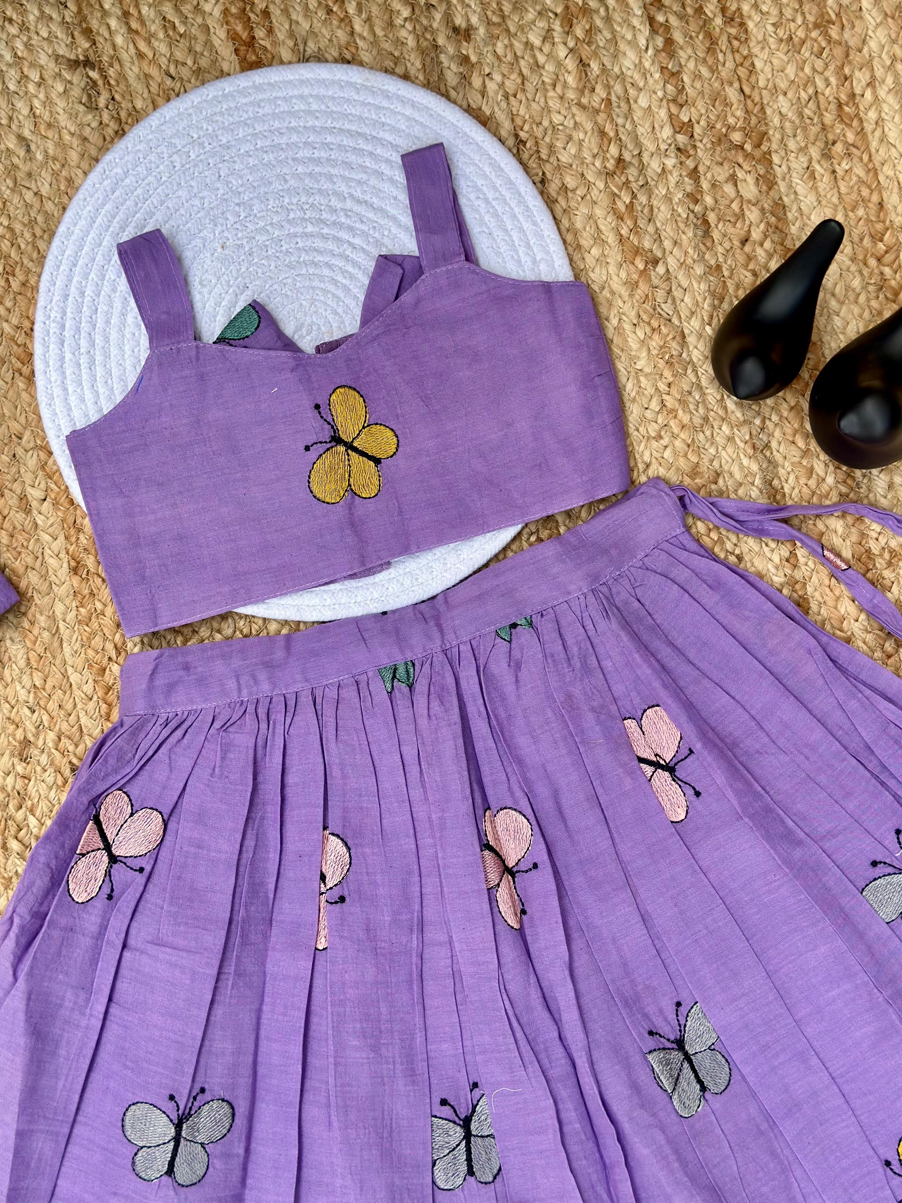 Fablous Embroidery Work on Khadi Cotton Fabric Kids Lahenga Choli