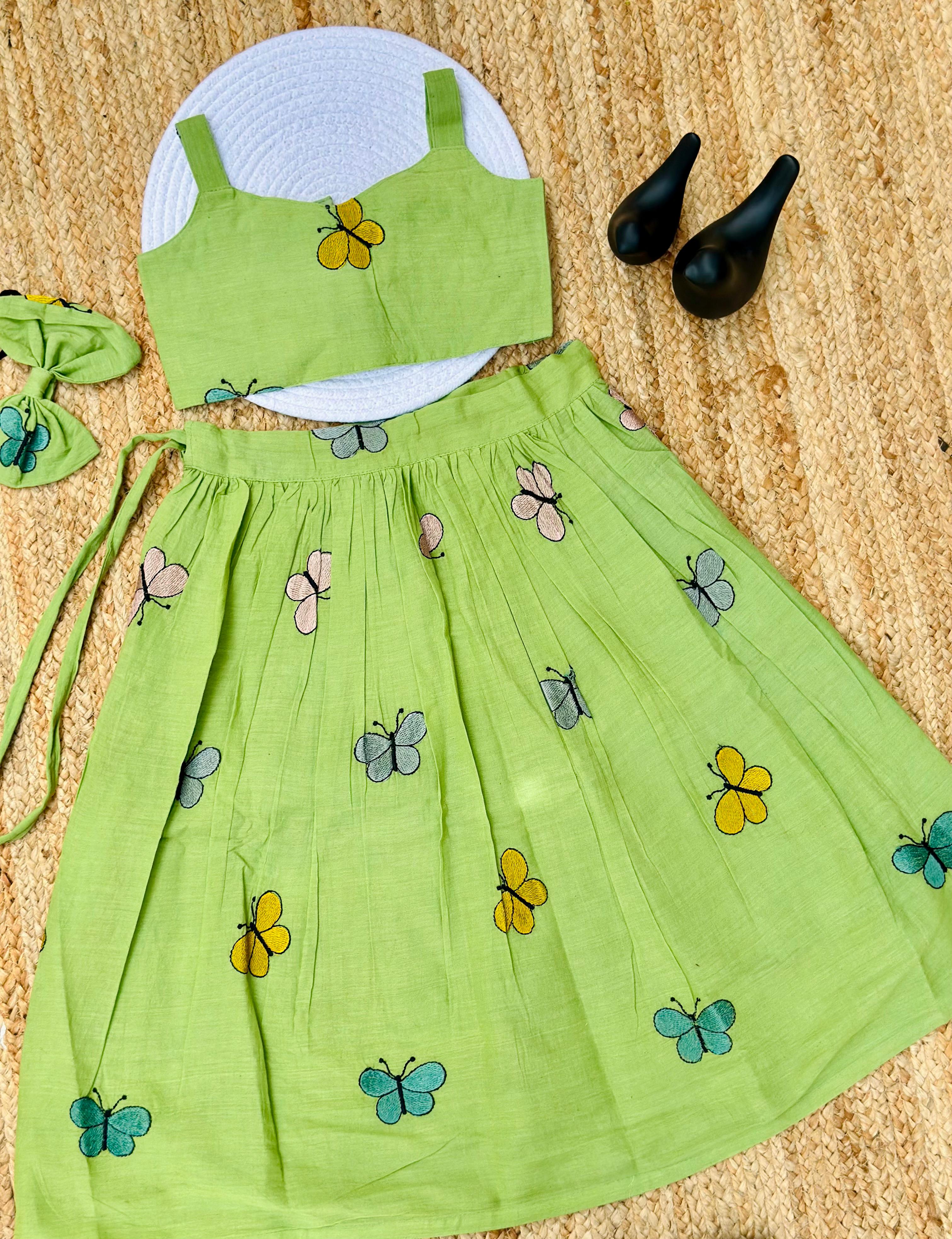Fablous Embroidery Work on Khadi Cotton Fabric Kids Lahenga Choli