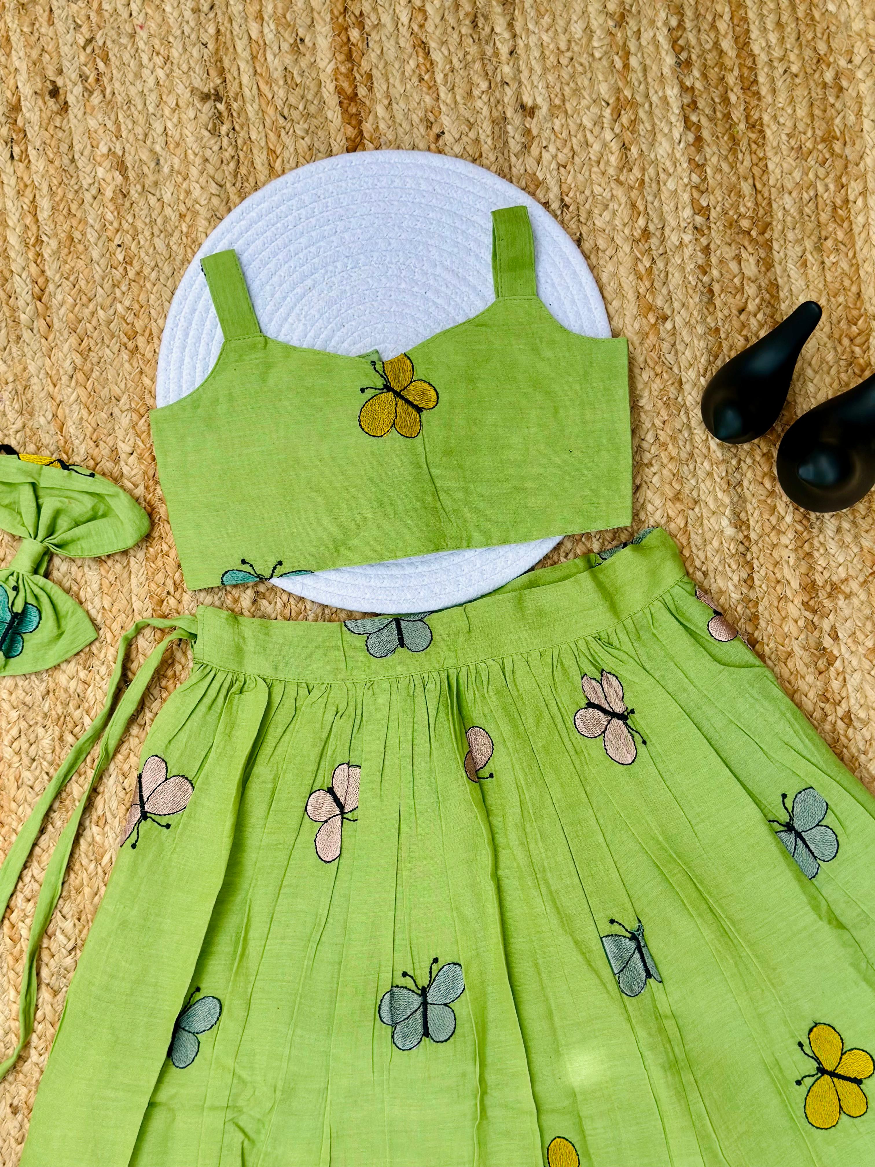 Fablous Embroidery Work on Khadi Cotton Fabric Kids Lahenga Choli