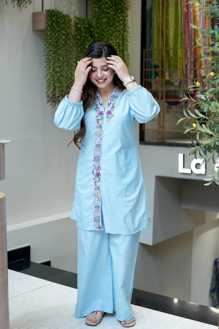 Trending  Pure Mul Cotton On Embroidery Work Cord-set